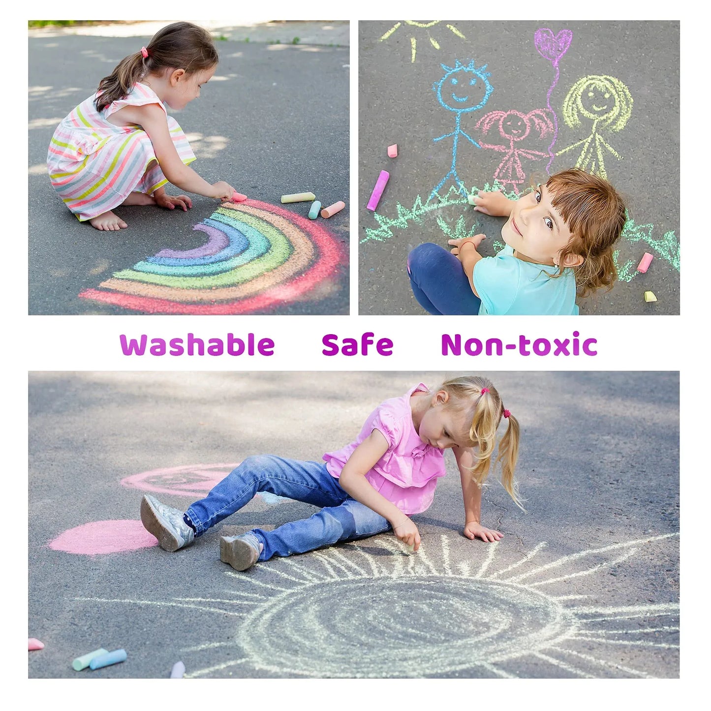 Syncfun 150PCS Washable Sidewalk Chalks,Giant Box Non-Toxic Jumbo Washable Chalk for Outdoor Art Play, Playground,5 Colors