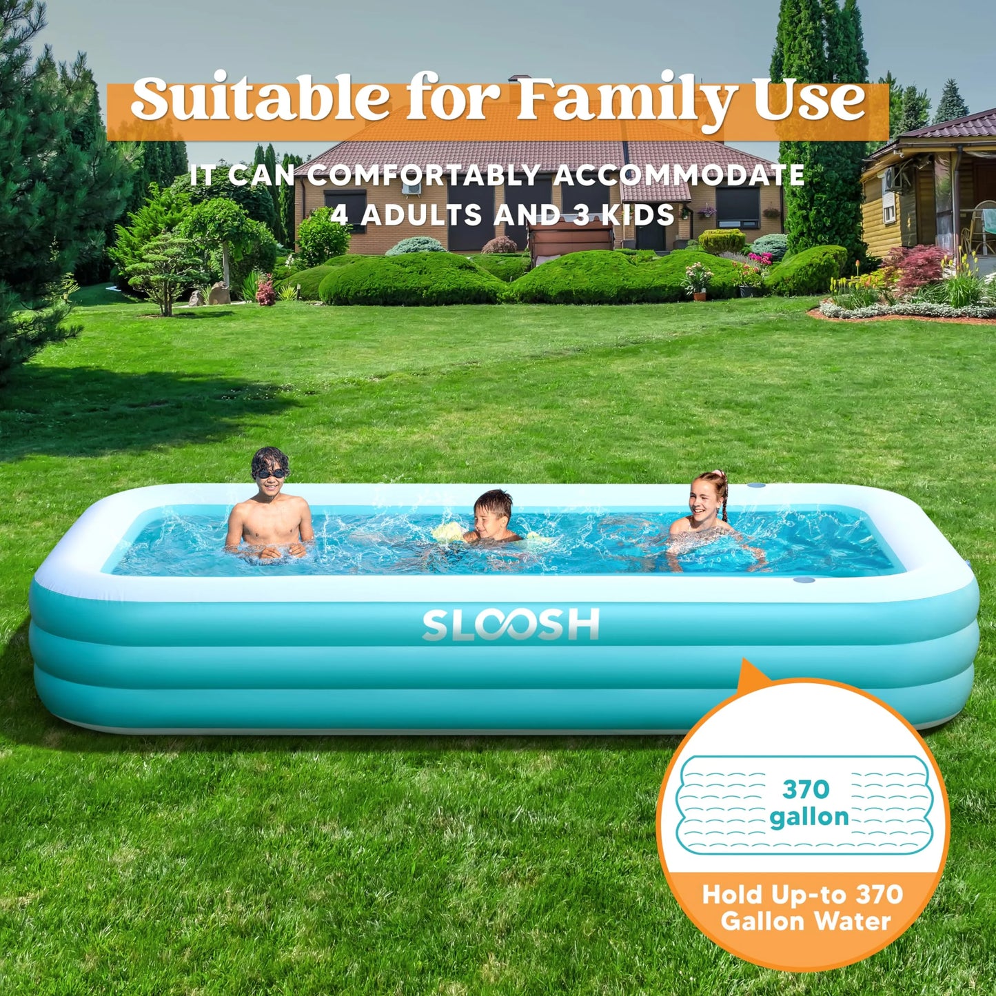 Syncfun Inflatable Pool with Seats for Adults & Kids, Extra Large Full-Sized Inflatable Swimming Pool, Above Ground Swimming Pool, Blow Up Family Pool Summer Water Party Backyard Garden Lawn