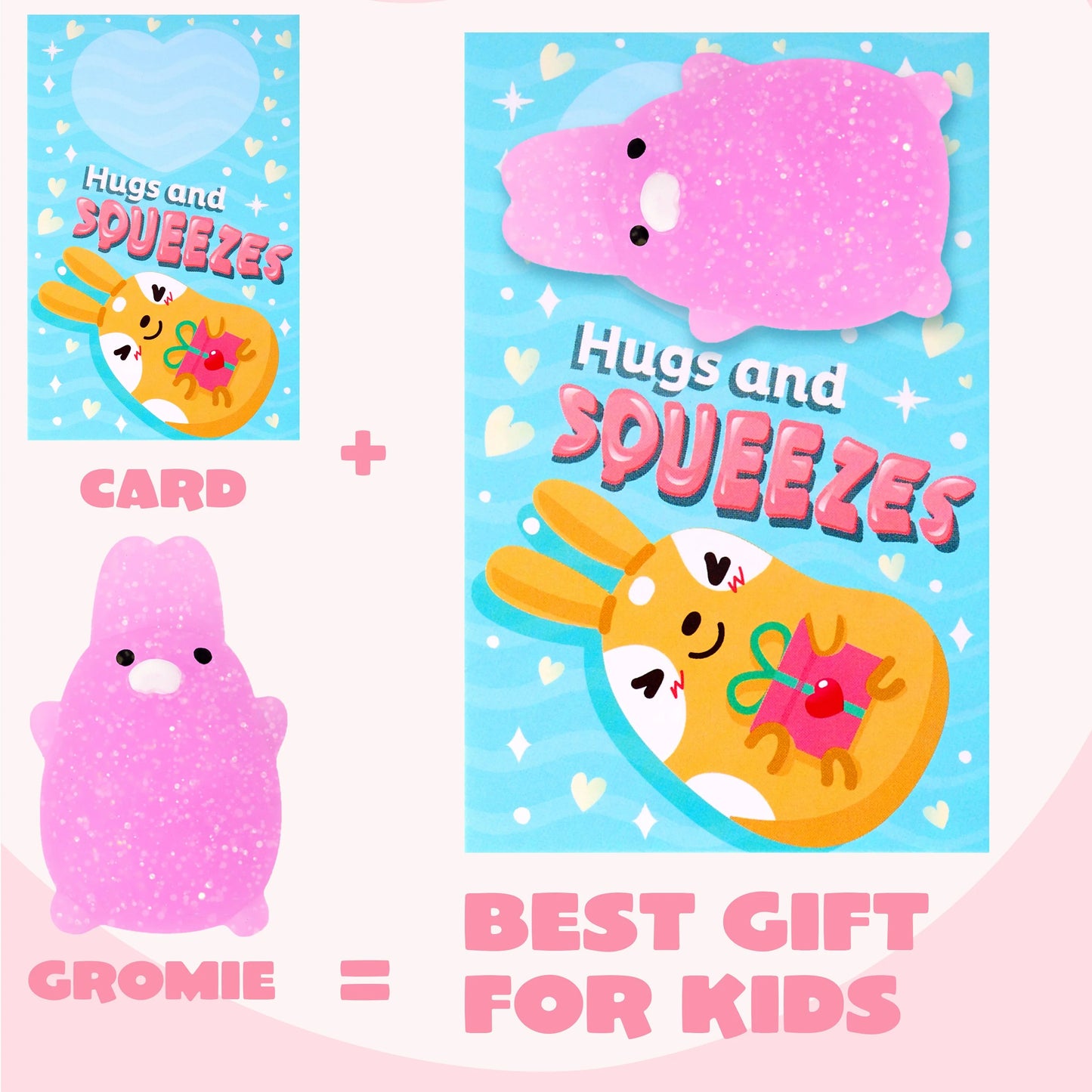 28 Packs Gift Cards with Glitter Mochi Squishy Toys, Stress Relief Fidget Toys, Cute Squeeze Toys for Kids Valentine’s Party Favor, Classroom Exchange Prizes, Exchange Gifts and Greeting Cards