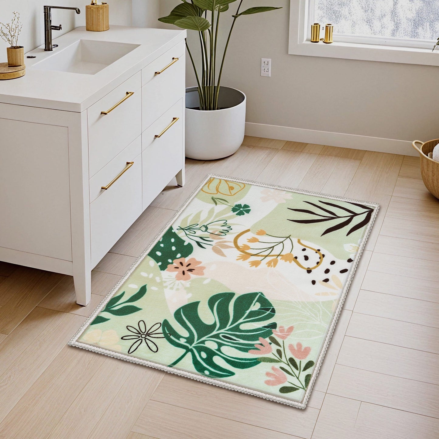 Joyfy Washable Floral Area Rug 2'x3' Non-Slip Soft Carpet with Rubber Backing for Living Room, Bedroom, Dining Room, Kids Nursery and Bedside Indoor Use Green