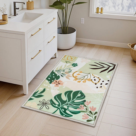 Joyfy Washable Floral Area Rug 2'x3' Non-Slip Soft Carpet with Rubber Backing for Living Room, Bedroom, Dining Room, Kids Nursery and Bedside Indoor Use (Green)