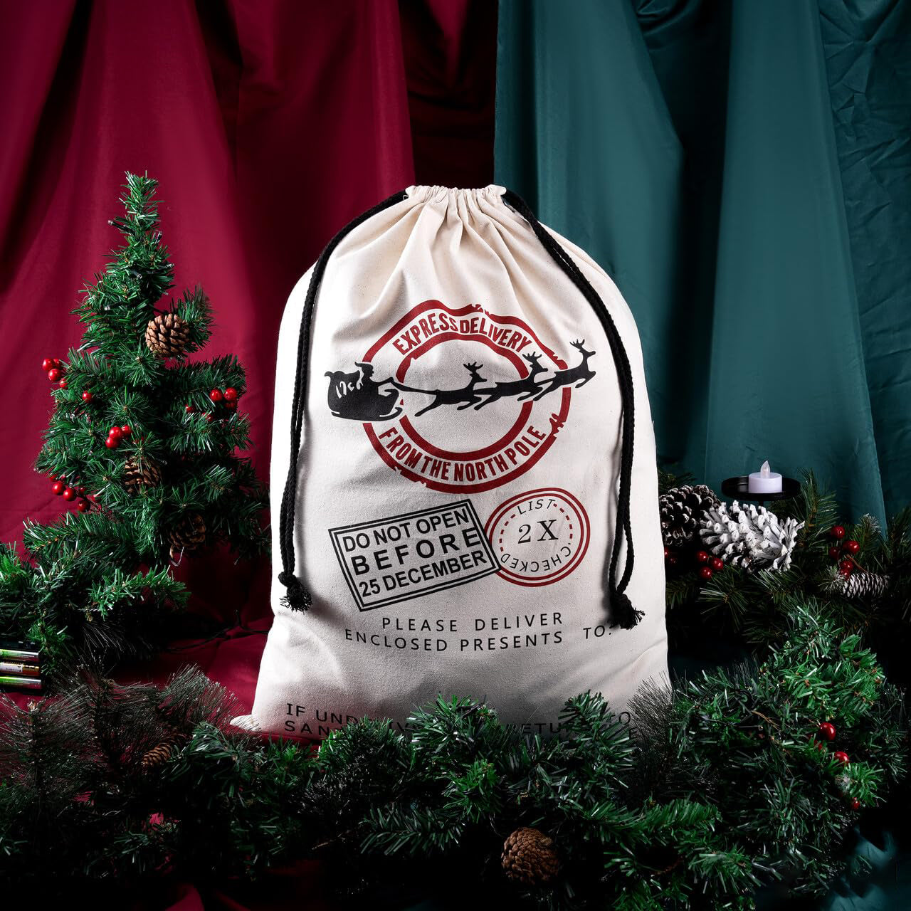 YNCFUN Christmas Drawstring Gift Bag Santa Burlap Sack 26" x 19" Cloth Pouch for Xmas Presents Package, Event Party Supplies, Christmas Party Favors