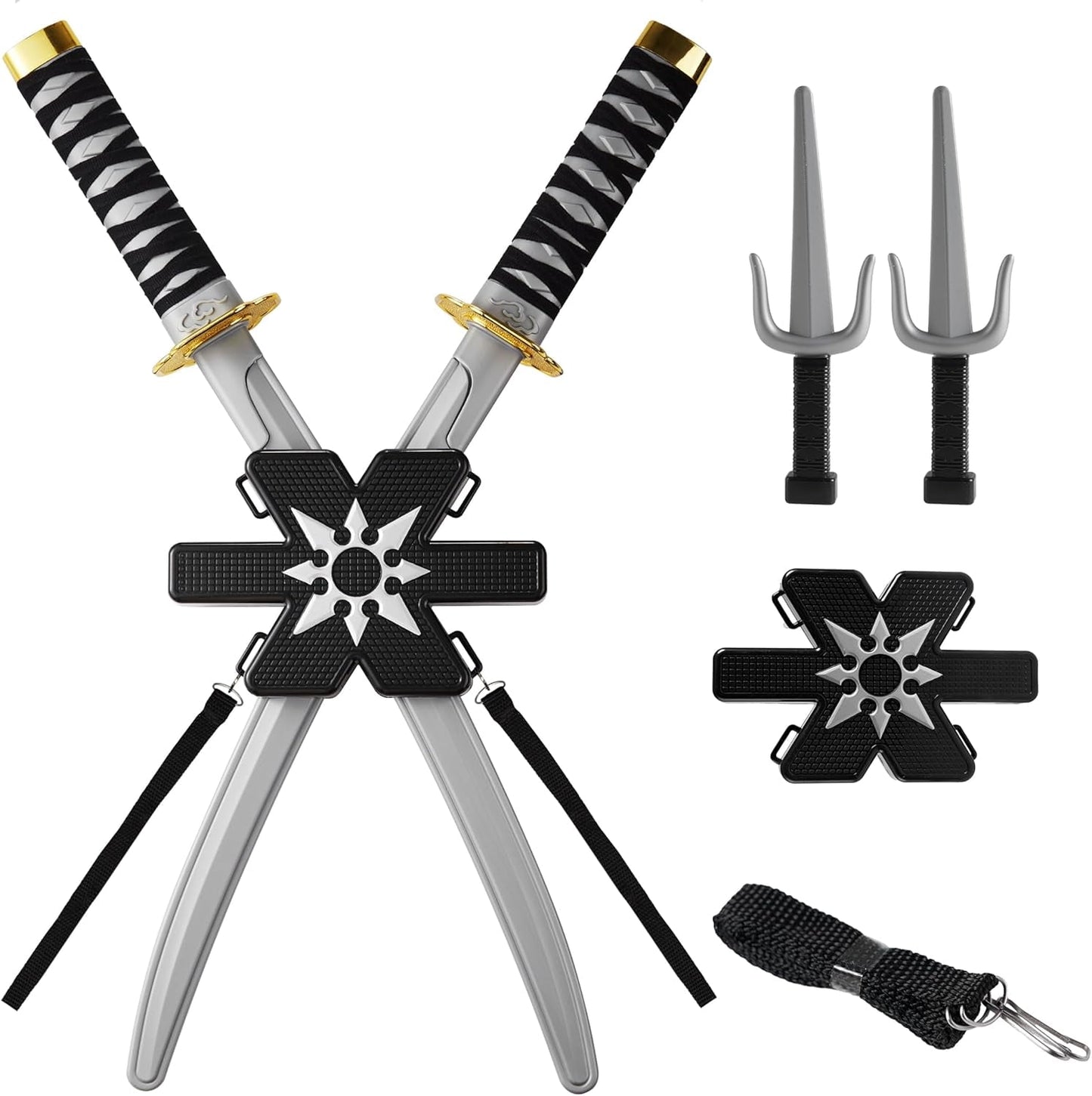 Joyfy Halloween Ninja Costume Accessories with Ninja Swords, Backpack Weapon Toy Set, Ninja Costume for Cosplay, Dress-up Party for Kids Adults (Costume Not Included)