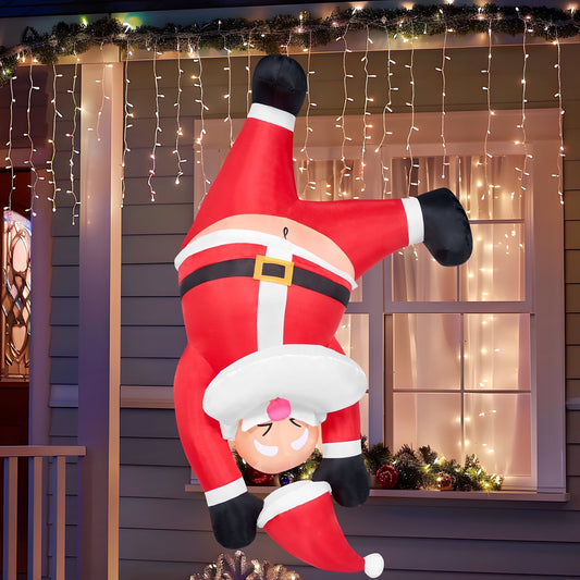 Joyfy 6 FT Christmas Inflatables Santa Outdoor Decorations,Hanging Upside Down Santa Christmas Blow Ups Yard Christmas with Built-in LEDs for Holiday Party Garden Decor