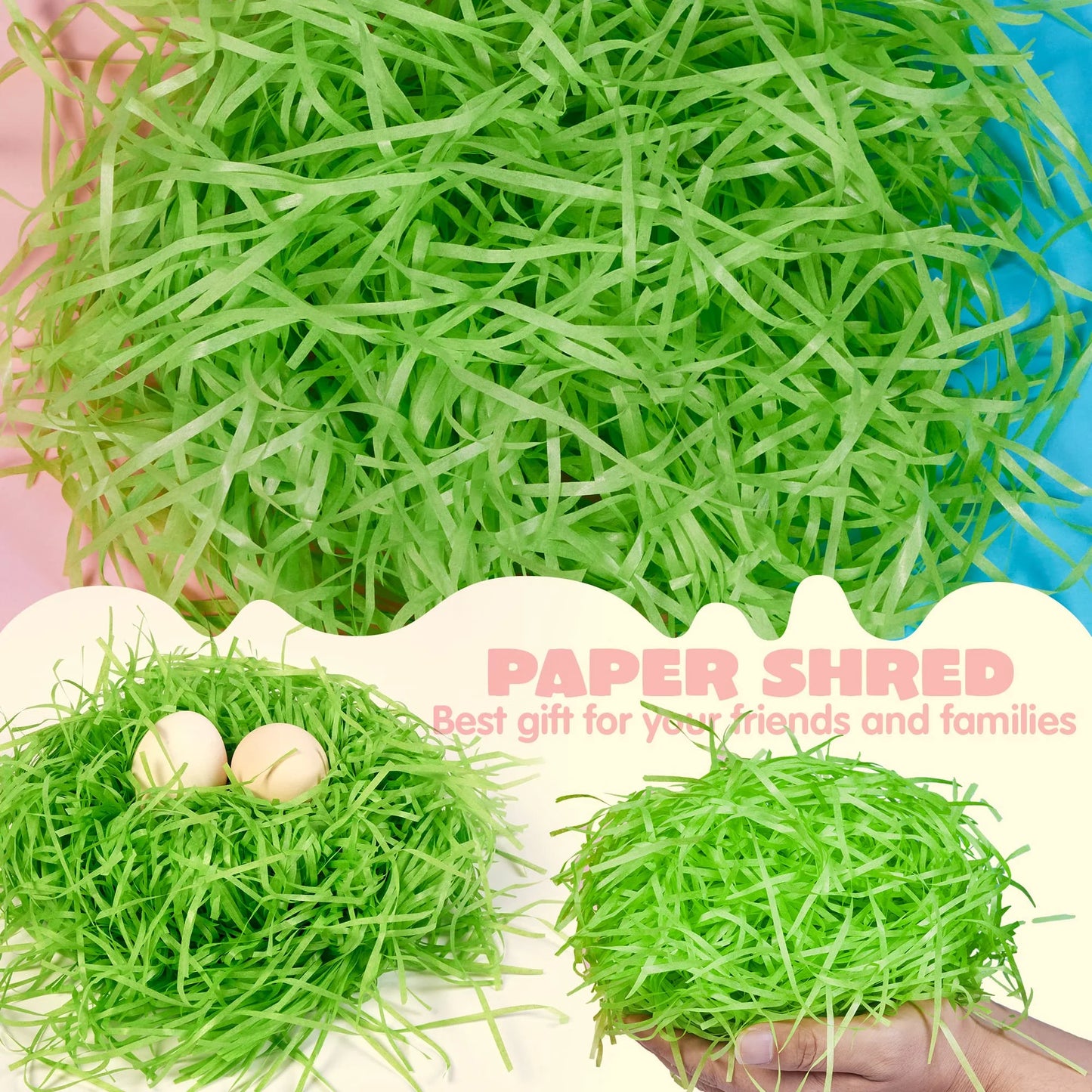 Joyfy 10 oz Easter Grass,280g Crinkle Cute Recyclable Paper Shred Filler for Basket Filling,Gift Wrapping,Party Decoration,Easter Egg Hunt (Pink, Yellow and Green)