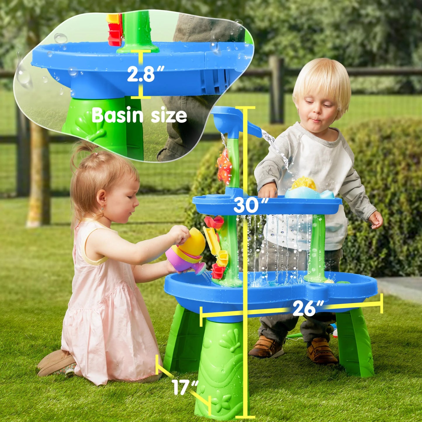 Syncfun Water Table for Toddlers, 3-Tier Water Sand Table Outdoor Play Toys for Kids Ages 2 3 4 5, Activity Sensory Tables for Summer Beach Backyard Activities, 26" x 17" x 30"