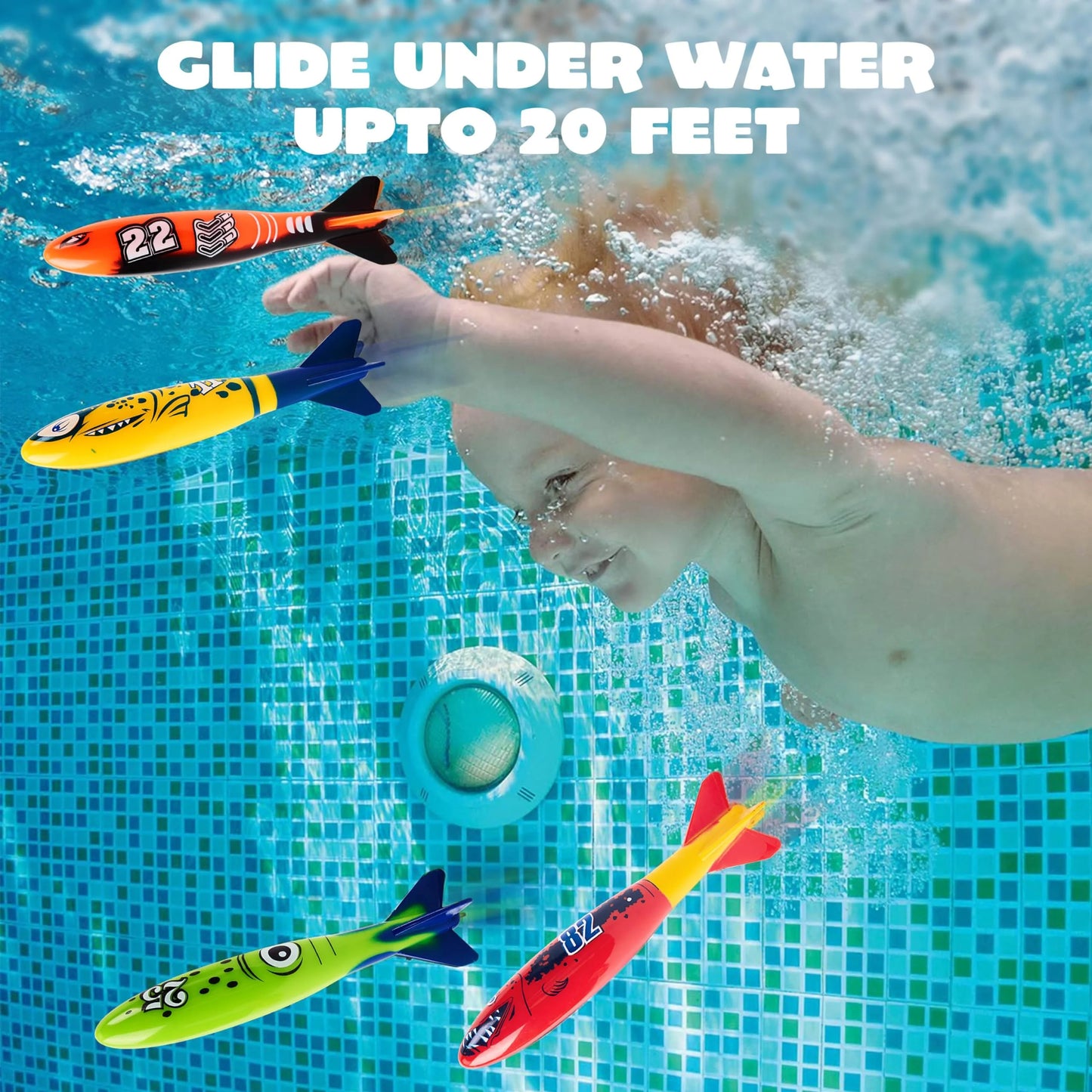 Syncfun 8 Packs Pool Toys, Shark Underwater Diving Toys, Colorful Swimming Toys Sinking Throwing for Kids Gifts Summer Swim Dive Training Water Fun Pool Games(Sharks)