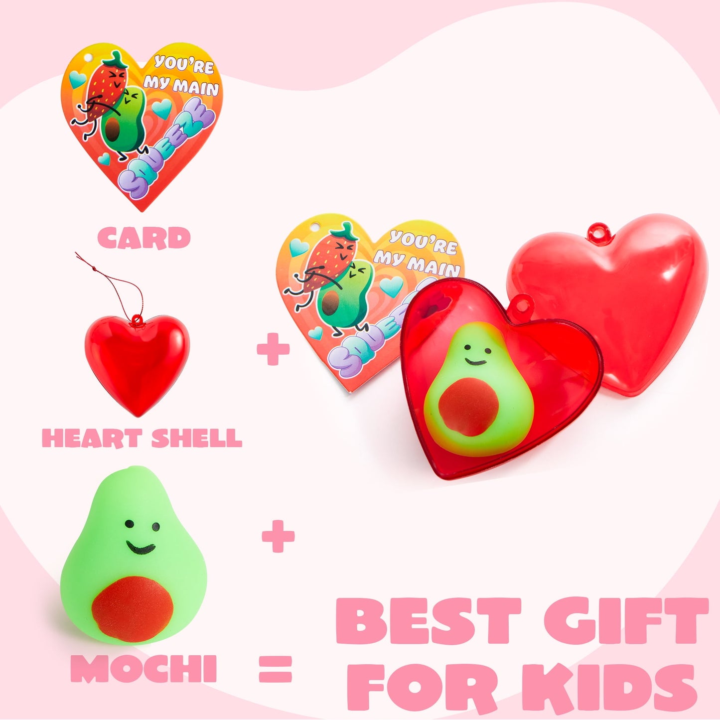 56 Pcs Valentines Cards for Kids (28 Mochi and 28 Cards),Kawaii Animal Mochi Squishy Stress Relief Gifts for Girls,Valentine Games Class Prizes for Kids