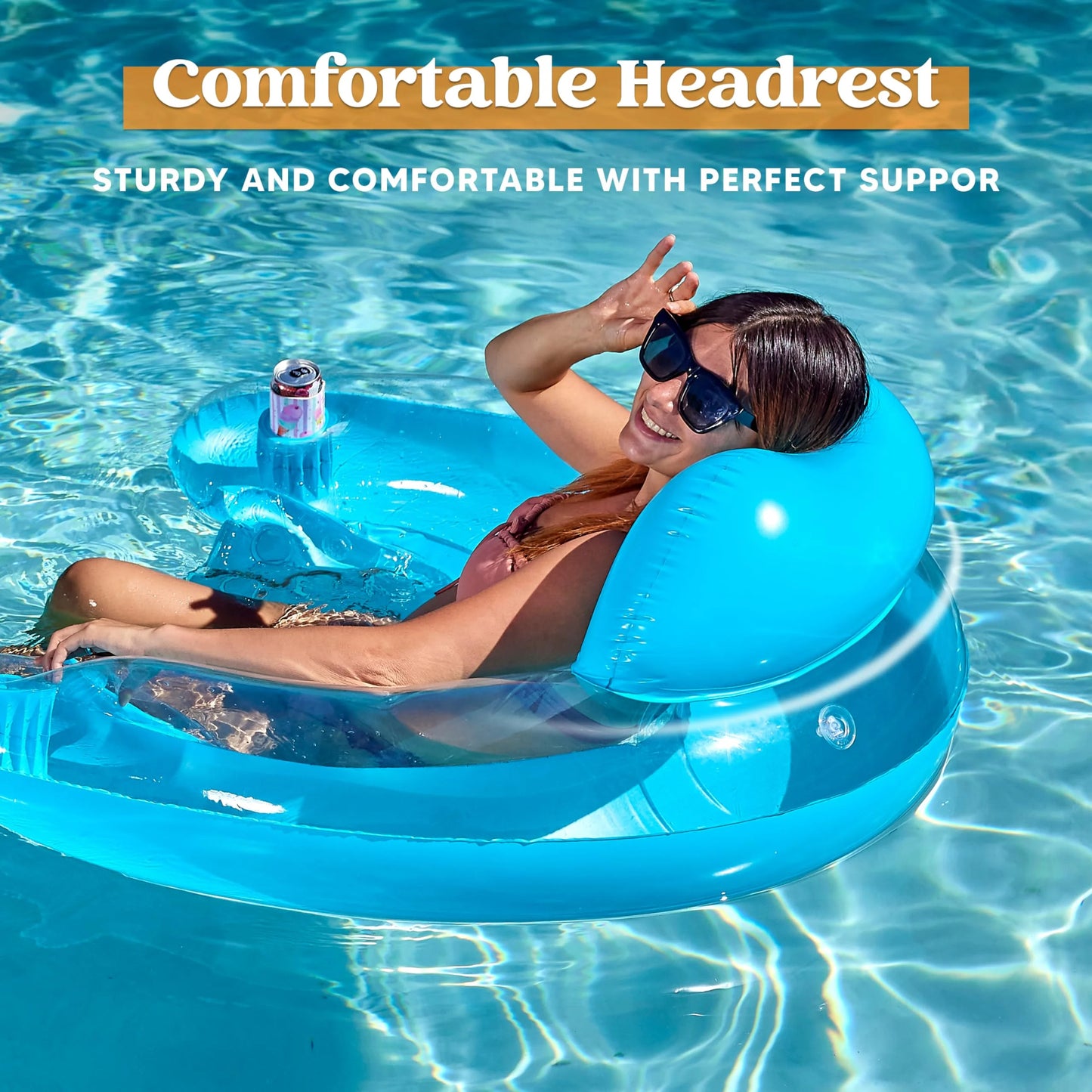 Inflatable Pool Floats for Adults, 2 Packs Pool Chairs with Cup Holders,Blow up Floating Pool Floats Chair,Pool Floaties for Adults Swimming Pool Party Summer Water Fun