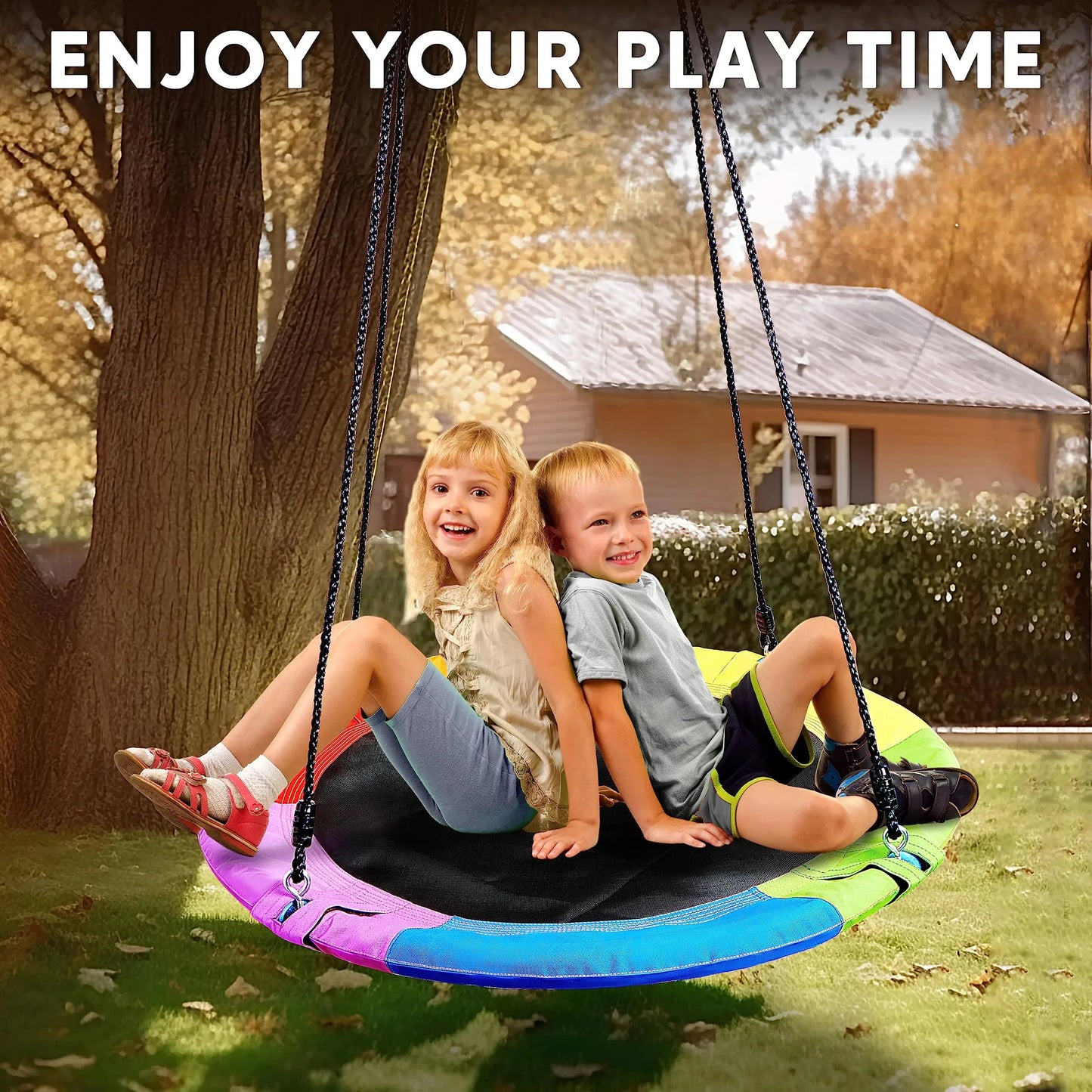 Syncfun 40" Saucer Tree Swing for Kids, 900D Waterproof Oxford Fabric Platform Swing Seat with Adjustable Ropes for Kids Toddler Outdoor Indoor Swing Toys