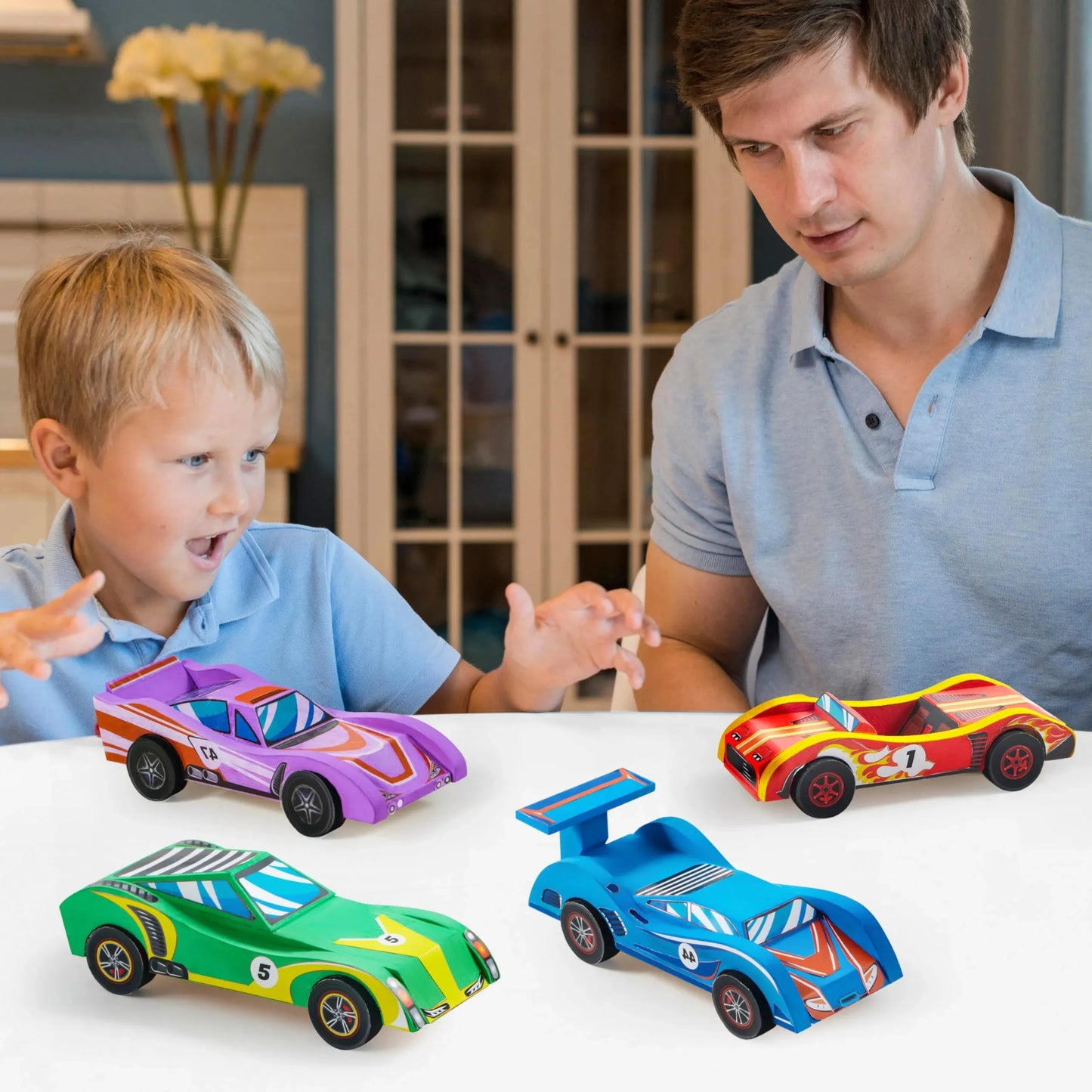 Syncfun 4Pcs Painting Kits For Kids, Paint Your Own Wooden Race Cars Toy, Easy To Assemble Arts & Crafts Kit, Birthday Party Presents For Kids Boys Ages 6 8 10 12