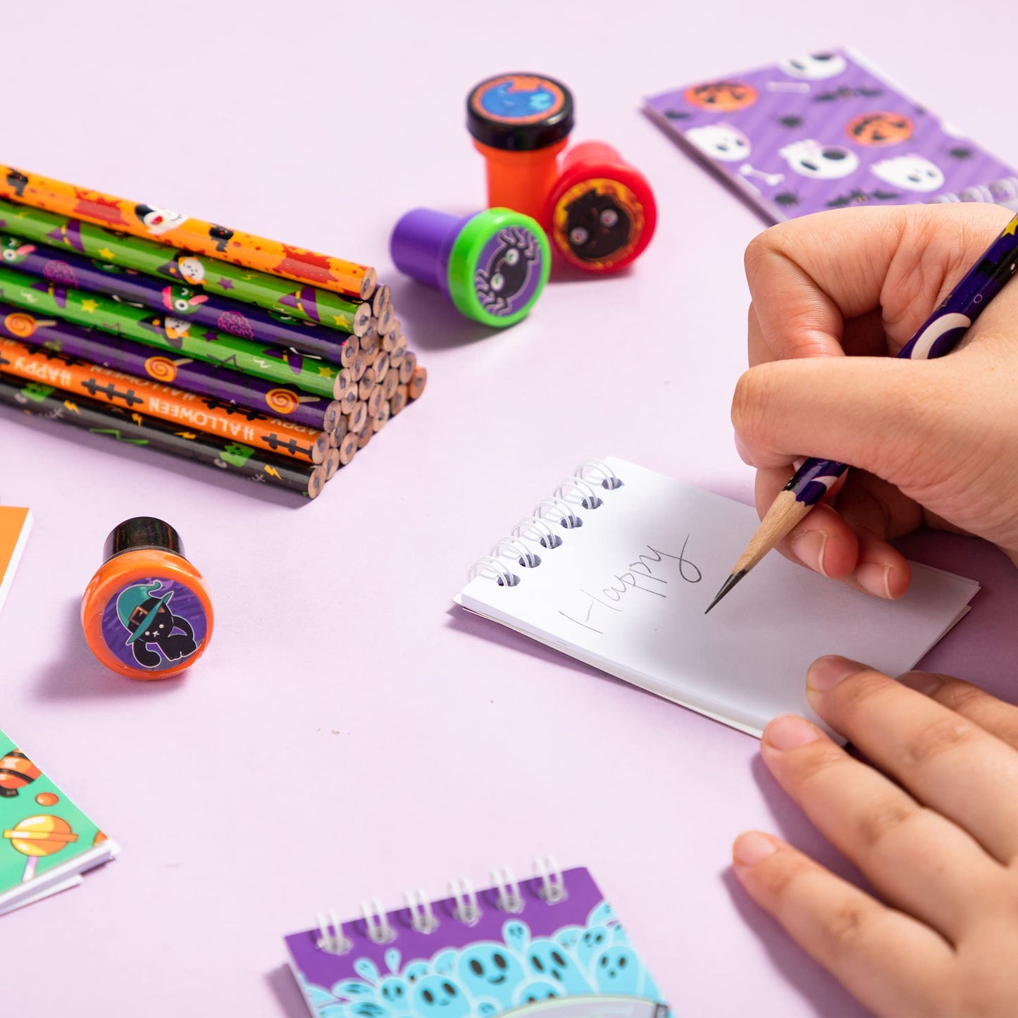 SYNCFUN 108 Pcs Halloween Pencils Bulk with Eraser for Kids,Colorful Pencils Stationery Pencil Set,Halloween Favors Prizes for Kids,Halloween Bulk Toys