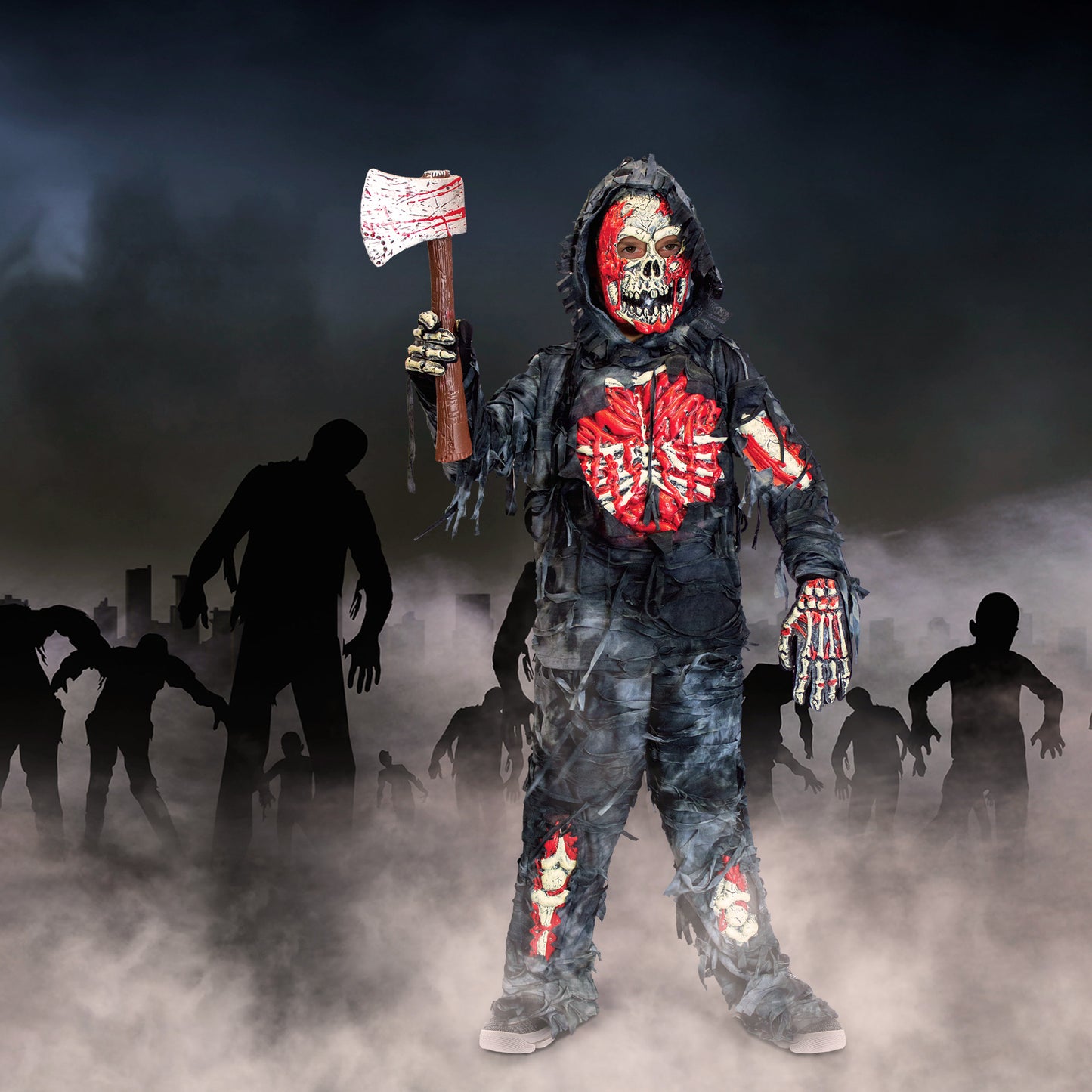 Syncfun Kids Zombie Costume, Scary Halloween Zombie Costume for Boys, Monsters Costume with Toy Axe for Halloween Party Dress-Up Age Up to 14 Years
