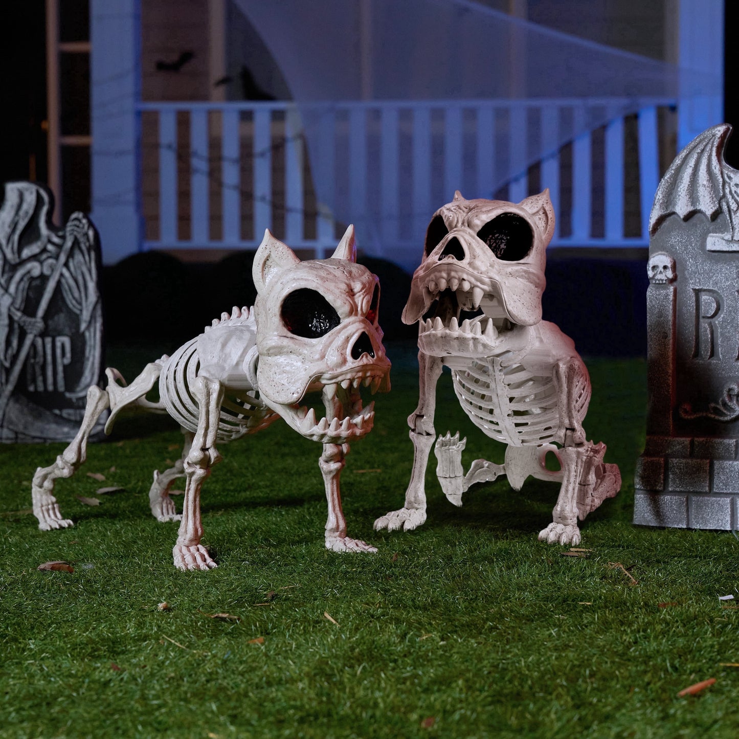 Joyfy 2 Pcs Dog Skeleton Halloween Decoration,16 Inch Posable Plastic Animals Halloween Skeleton for Indoor Outdoor Halloween Decorations,Haunted House Party Props