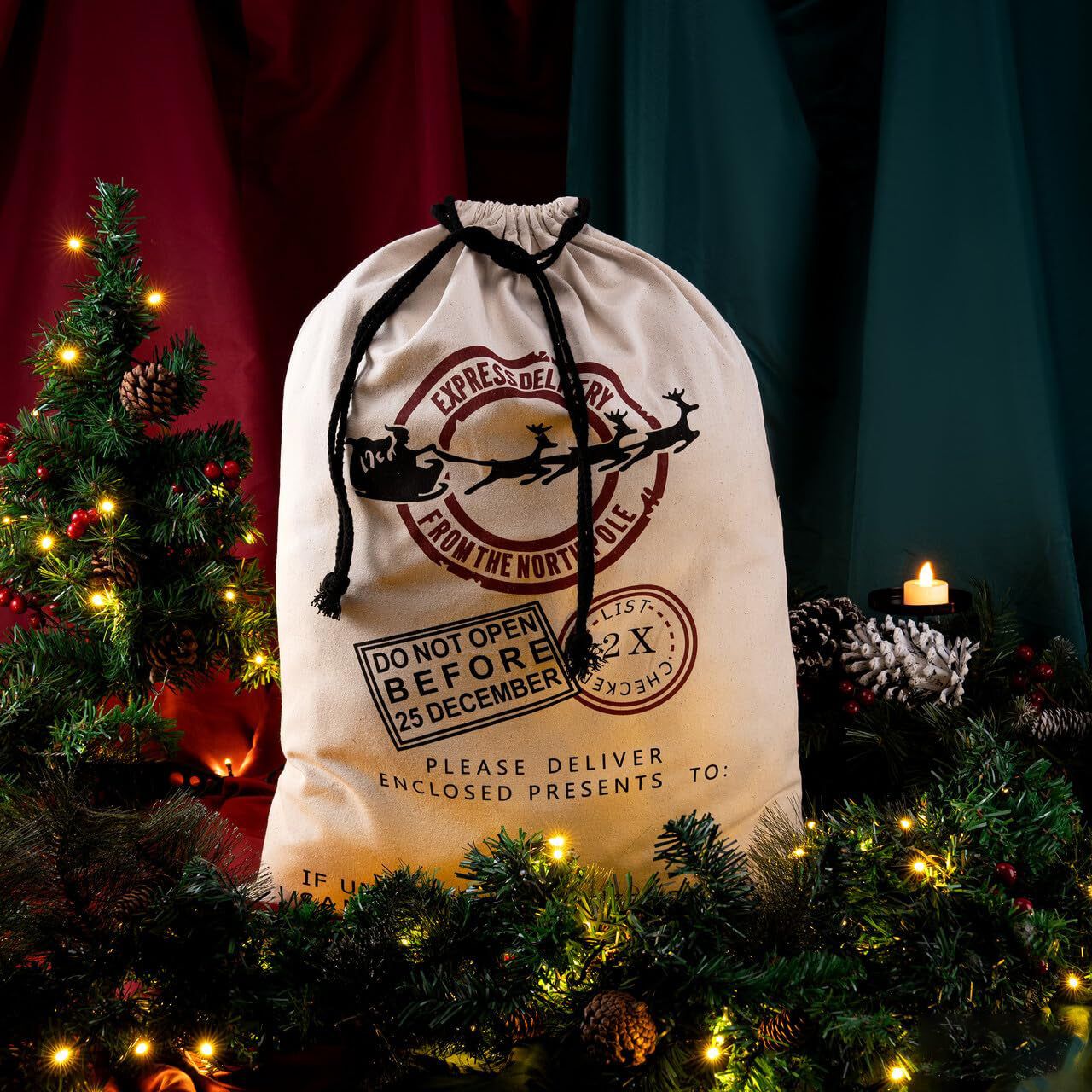 YNCFUN Christmas Drawstring Gift Bag Santa Burlap Sack 26" x 19" Cloth Pouch for Xmas Presents Package, Event Party Supplies, Christmas Party Favors