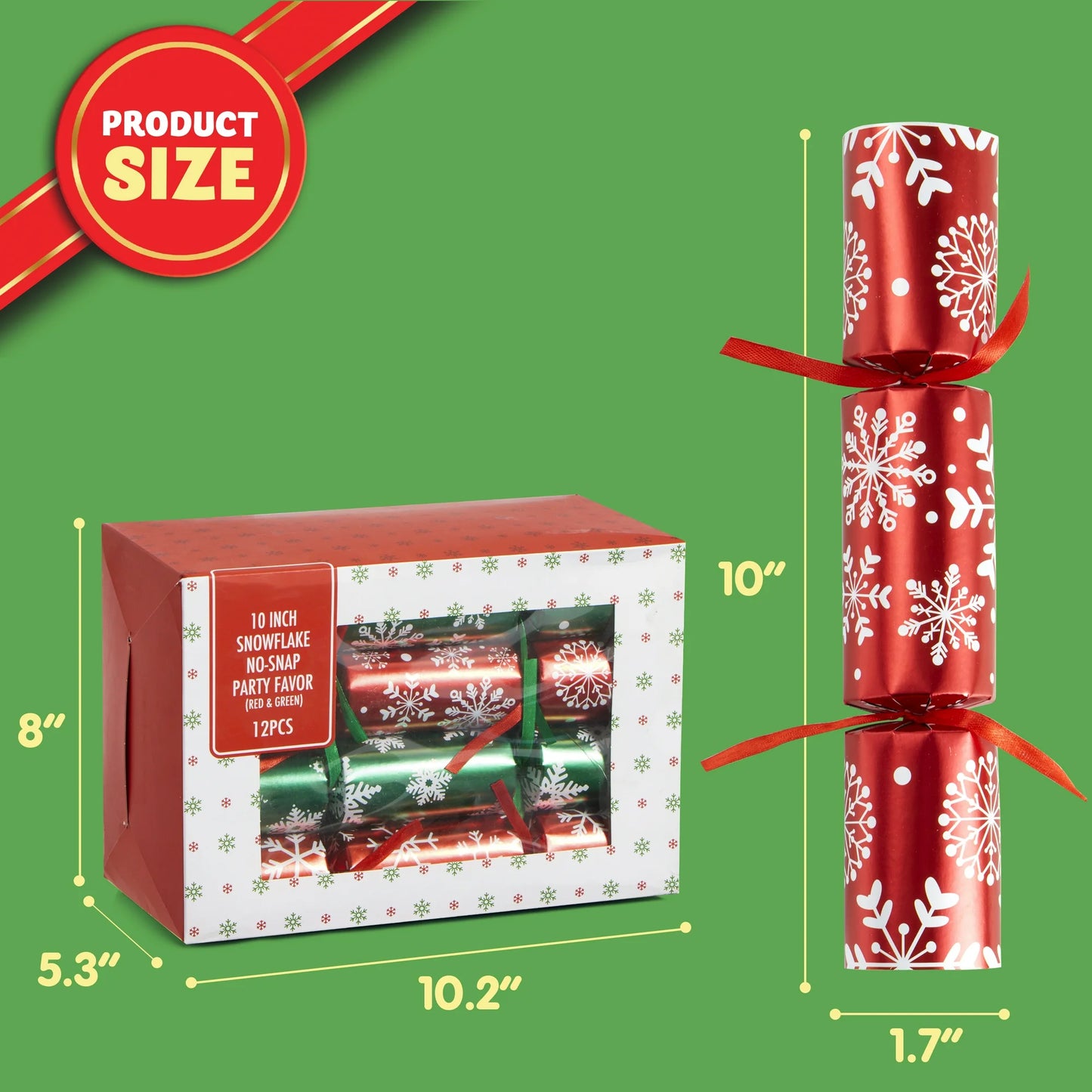 Joyfy 12 Pcs Christmas Crackers Party Favor Non-Snap Red & Green Snowflake Design Party Table Favors with Holiday Party Favor Supplies for Kids
