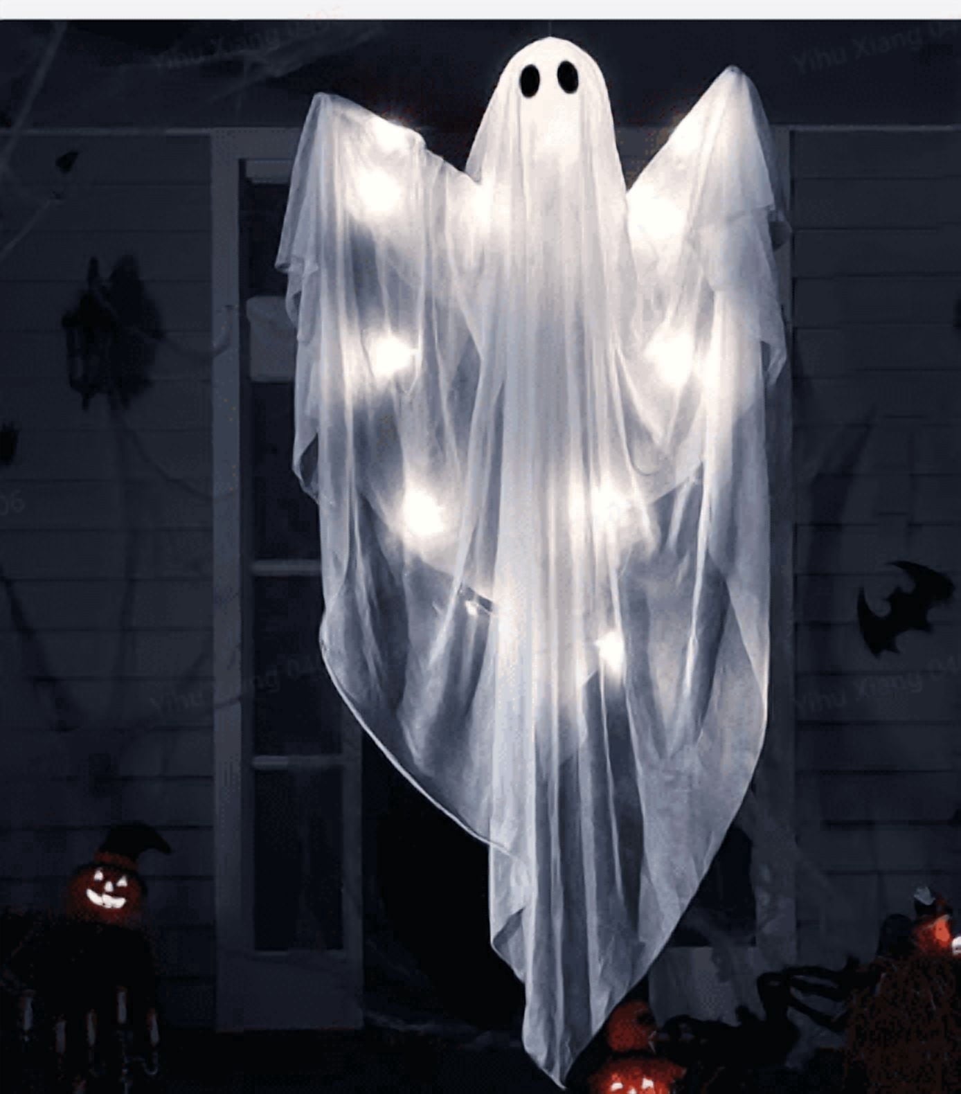 Joyfy 47 Inch Hanging Ghosts Halloween Decor,Halloween Light up White Ghosts with Spooky Cool White LED Light,Halloween Outdoor Yard Porch Decorations,Haunted House Decorations