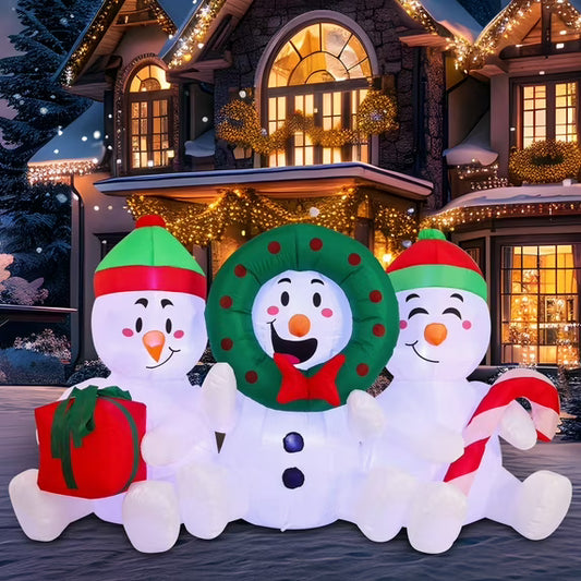 Joyfy 6 FT Christmas Inflatables Snowmen Outdoor Decorations,Christmas Three Sitting Snowmans Blow Ups Yard with Built-in LEDs for Holiday Party Garden Lawn Decor