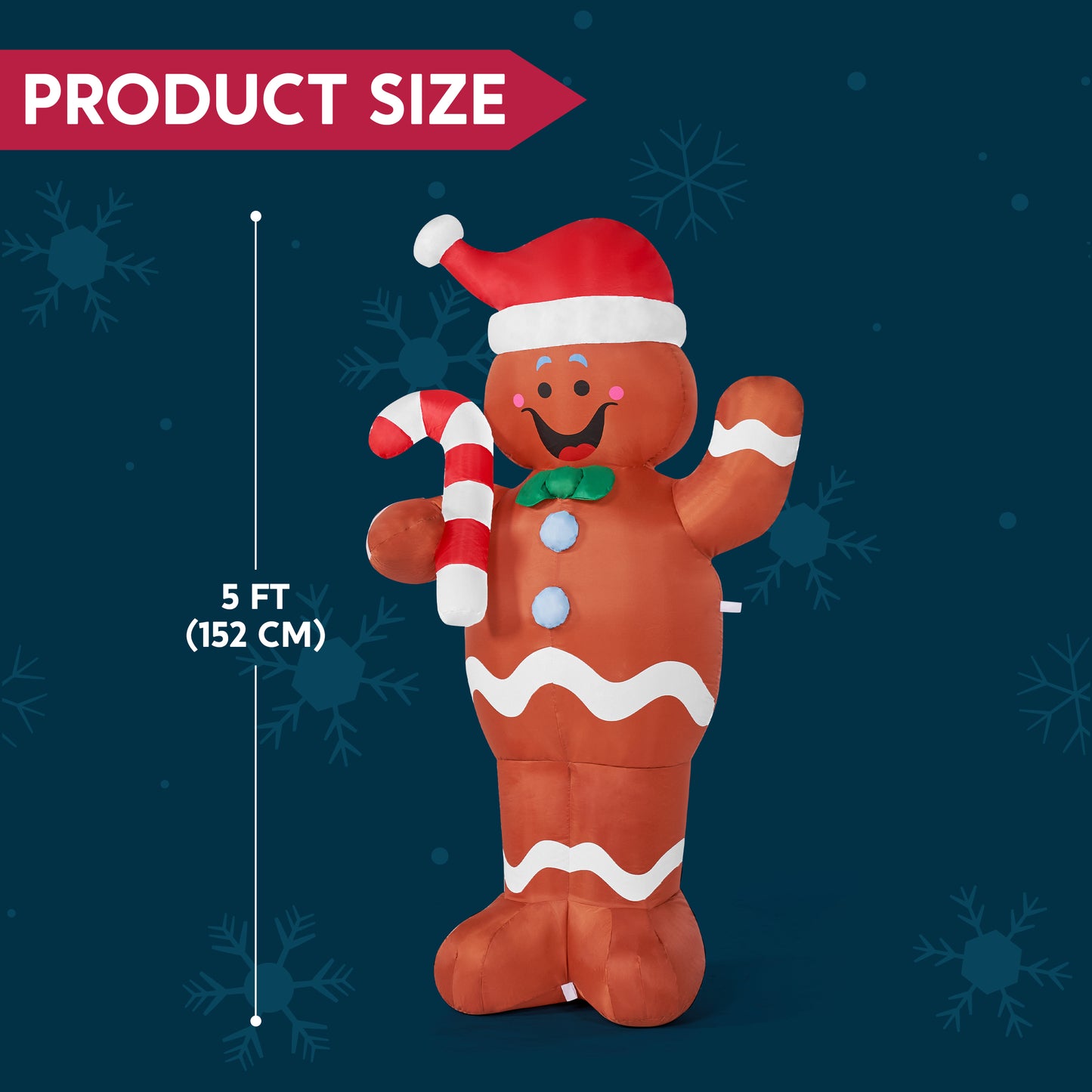 Joyfy 5 ft Christmas Inflatables Gingerbread Outdoor Decorations,Gingerbread Man Blow Ups with Built-in LEDs for Holiday Party Garden Lawn Yard Decor