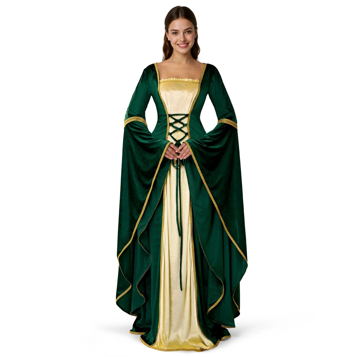 Joyfy Renaissance Costume for Women Medieval Dress Vintage Lace up Irish Over Long Dresses Halloween Cosplay Costume