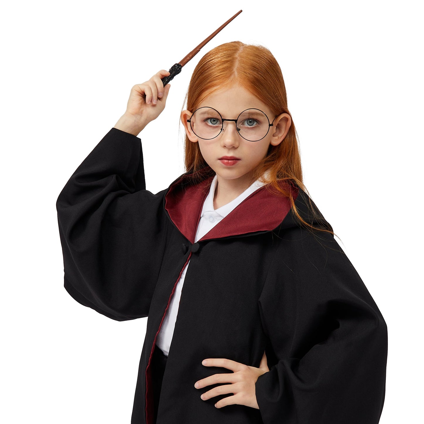 SYNCFUN 2 Pcs Halloween Wizard Costume Accessories Set with Black Nerd Circle Glasses and Novelty Witch Magic Wands,Cosplay Accessories for Kids and Adults Dress Up
