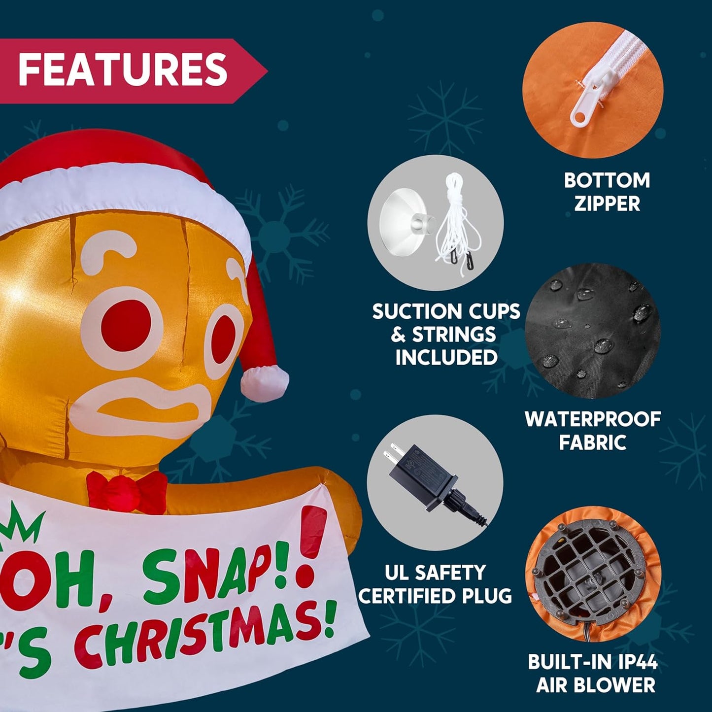 Joyfy 3.5 FT Christmas Inflatables Window Outdoor Decorations,Gingerbread Man with Oh Snap Banner Broke Out from Window Blow Ups Yard with Built-in LEDs for Holiday