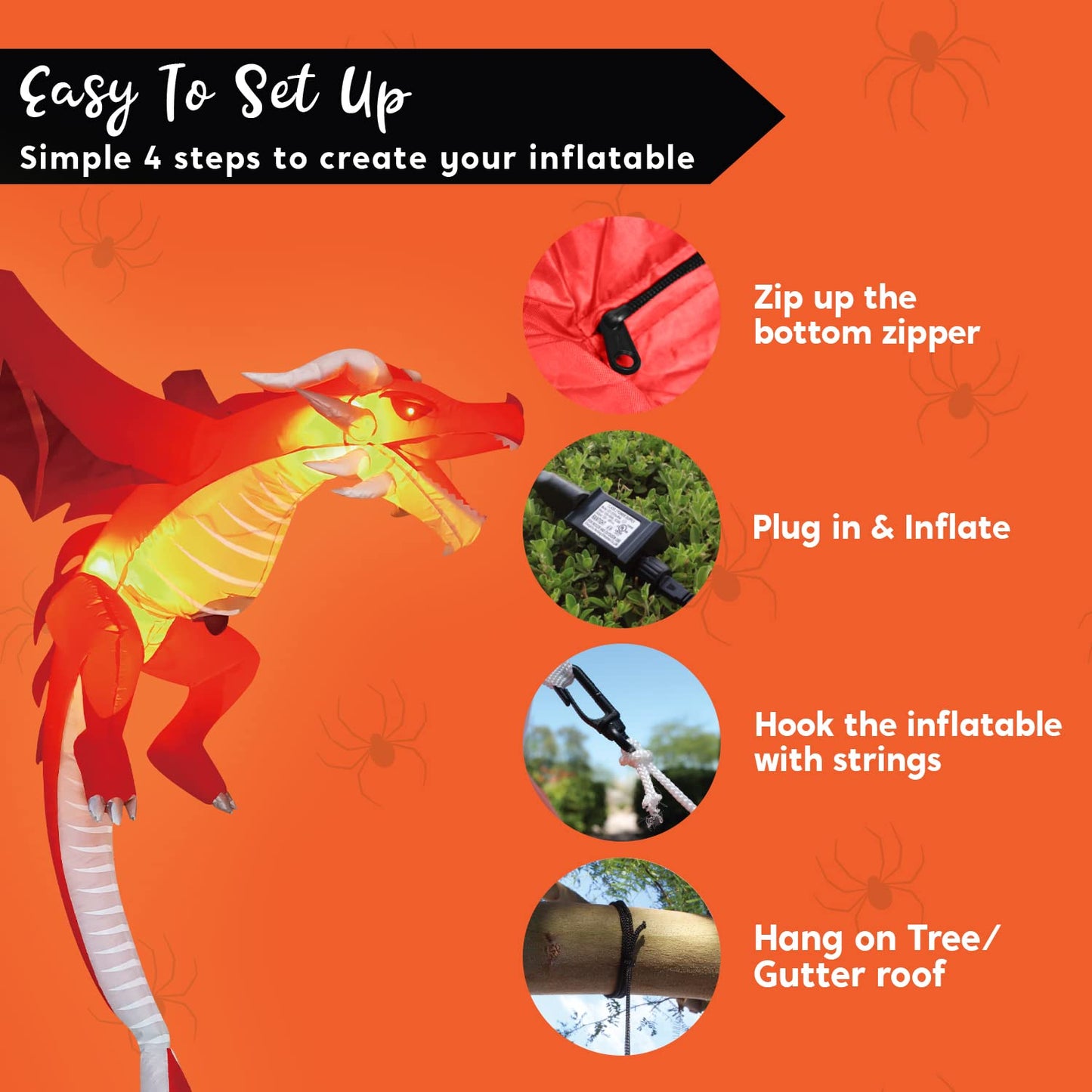 JOYIN 5 FT Halloween Inflatable Flying Dragon,Red Hanging Flying Dragon Inflatable Halloween Blow Up Yard Decorations Outside Decorations