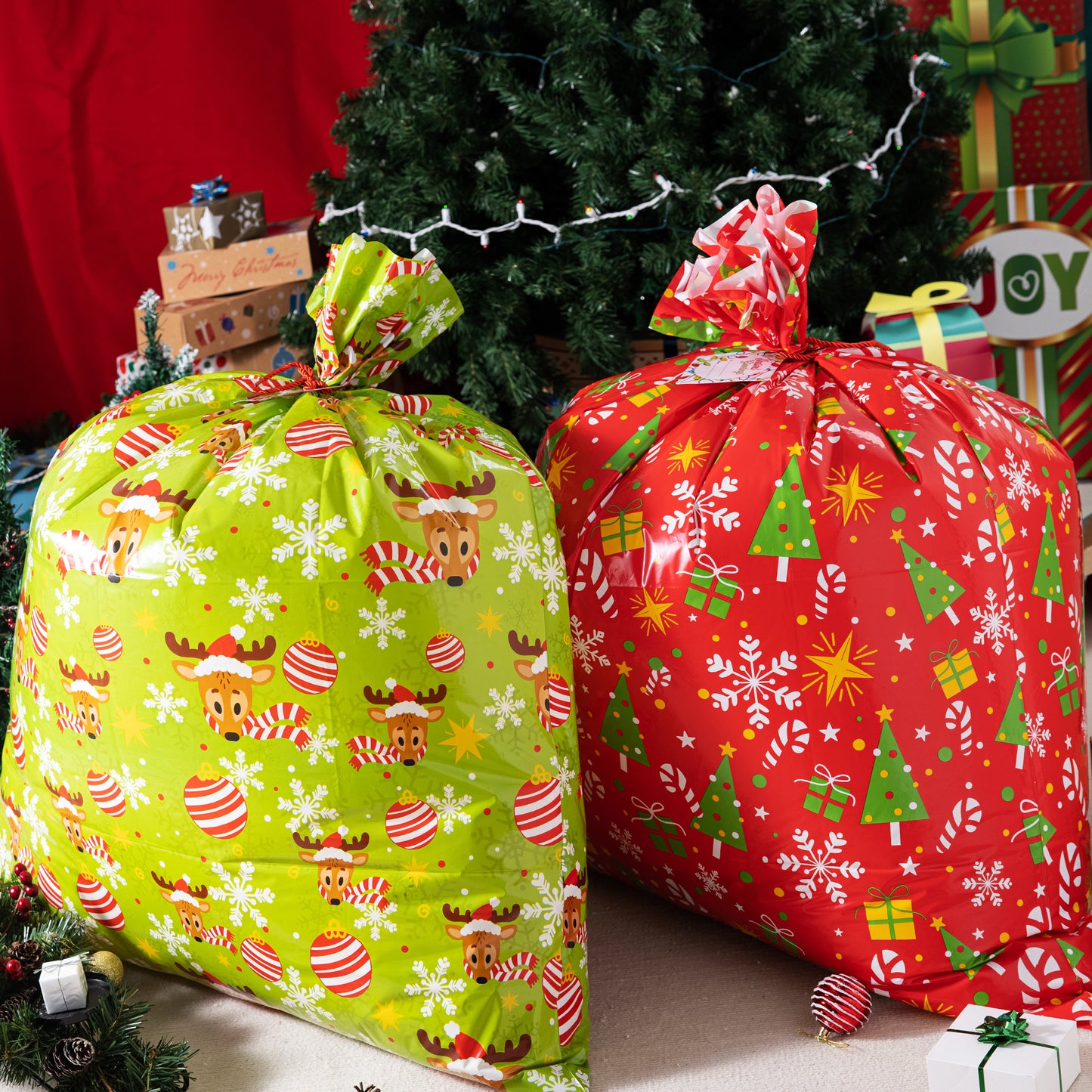 Joyfy 8 Pcs Large Christmas Gift Bags Xmas Presents 44”x 36” Jumbo Christmas Gift Bags Wrapping Giant Gift Bags for Huge Gifts Big Gift Sack Set