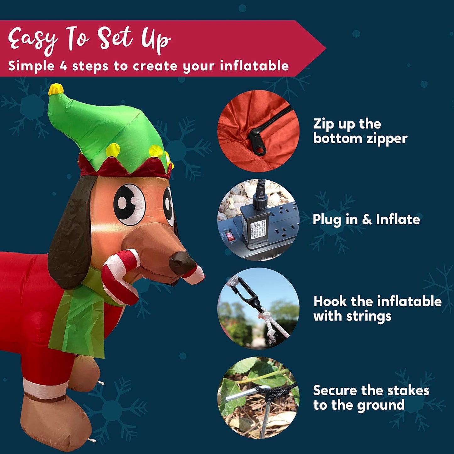 Joyfy 6 FT Christmas Inflatables Dog Outdoor Decorations,Christmas Puppy Holding A Candy Cane Blow Ups Yard with Built-in LEDs for Holiday Party Garden Lawn Decor