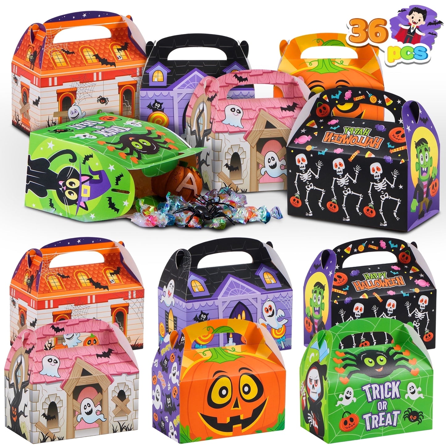 Joyfy 36 Pcs Halloween Treat Boxes,Cardboard Paper Halloween Candy Boxes with Carry Handles,Halloween Candy Boxes Party Favors,Cookies Goodie Bags