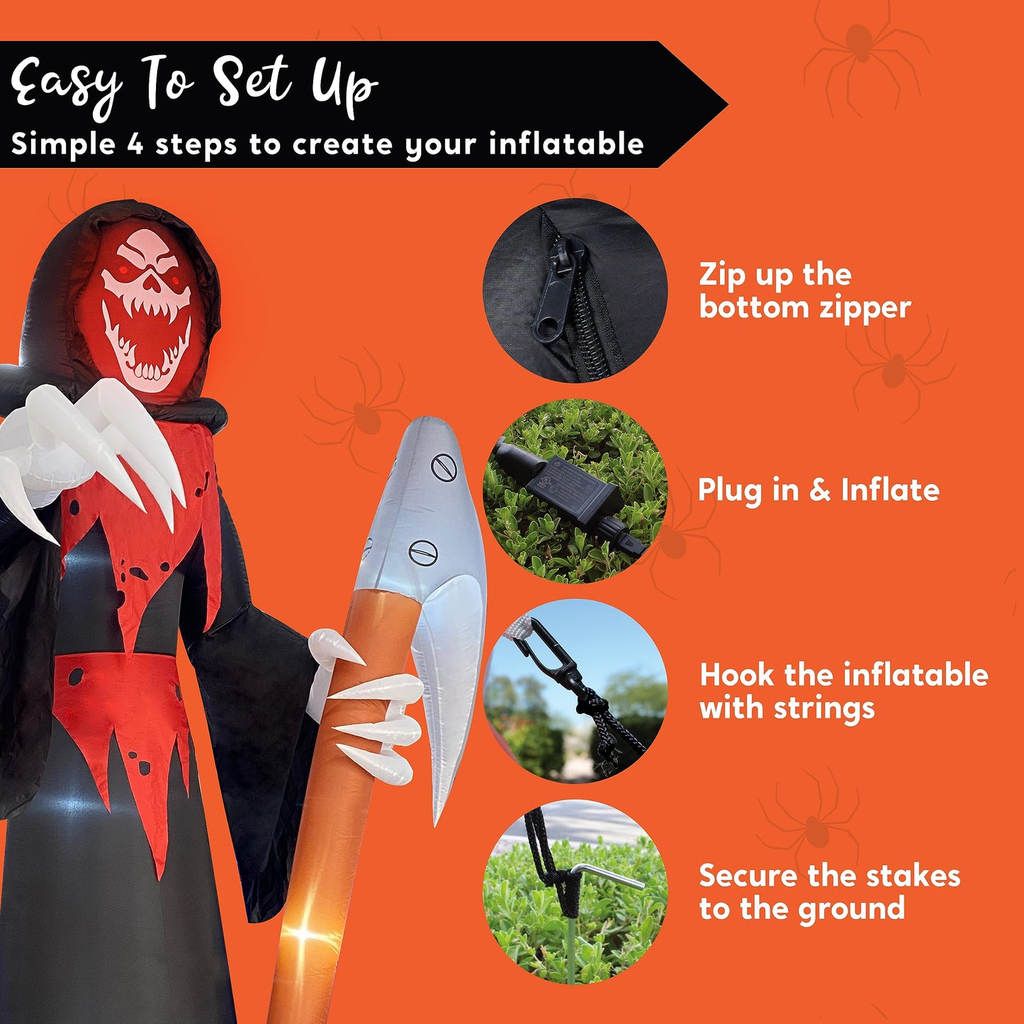 Syncfun 12 FT Halloween Inflatable Giant Grim Reaper Decoration with Built-in LEDs,Grim Reaper with Scythe Halloween Decorations Outdoor Blow Up Yard Lawn Decoration