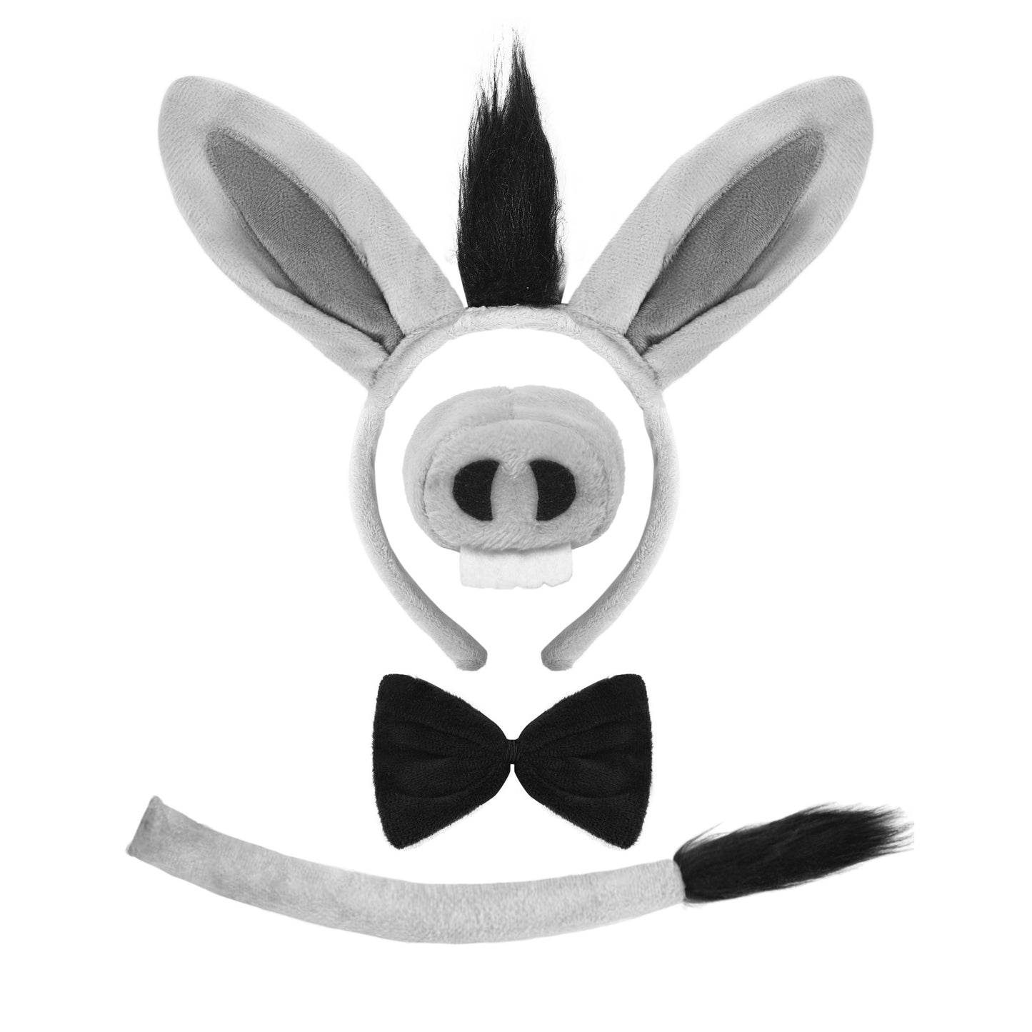 Joyfy Halloween 4 PCS Donkey Costume Accessory Set for Adults and Kids, Cute Donkey Ears Headband, Halloween Animal Costume Accessories Set