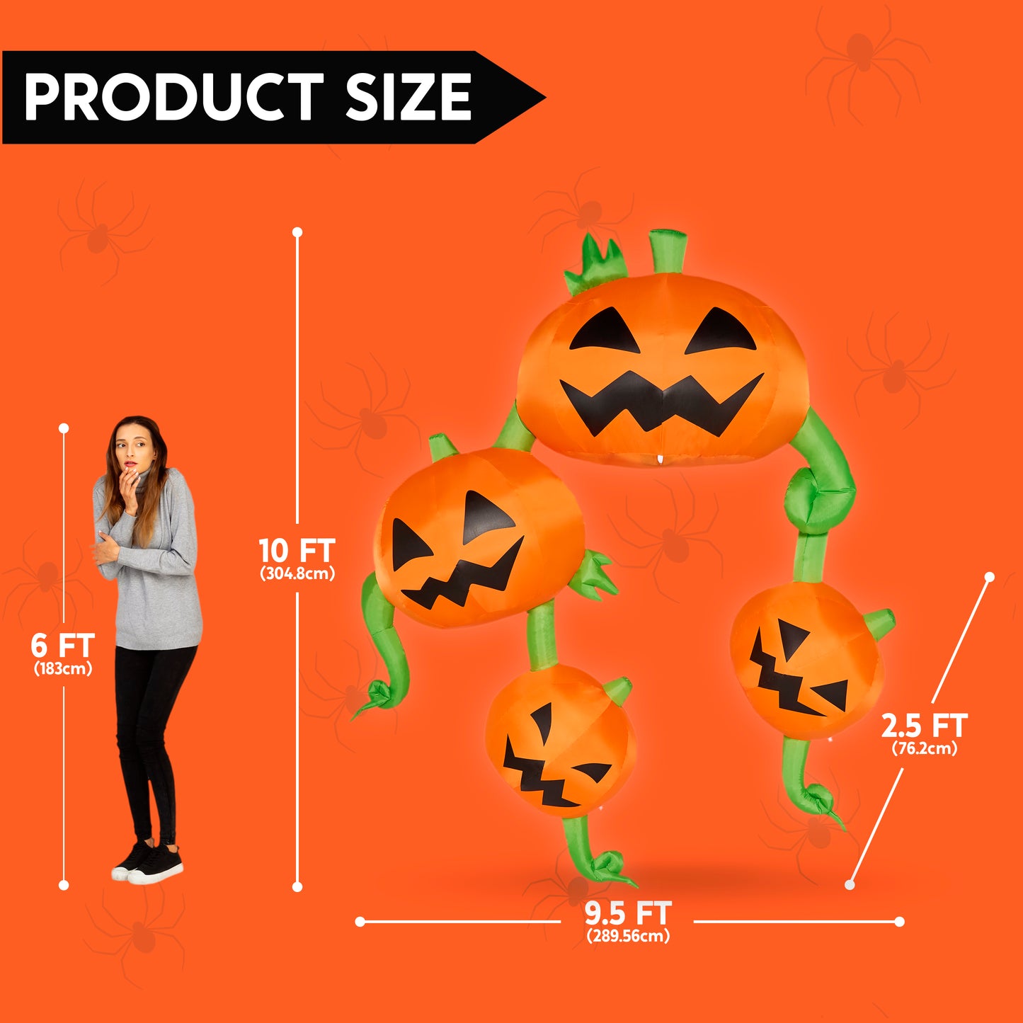 Syncfun 10 FT Halloween Inflatable Giant Pumpkins Hanging on The Roof Decoration with Built-in LEDs,Halloween Decorations Outdoor Blow Up Yard Lawn Decoration