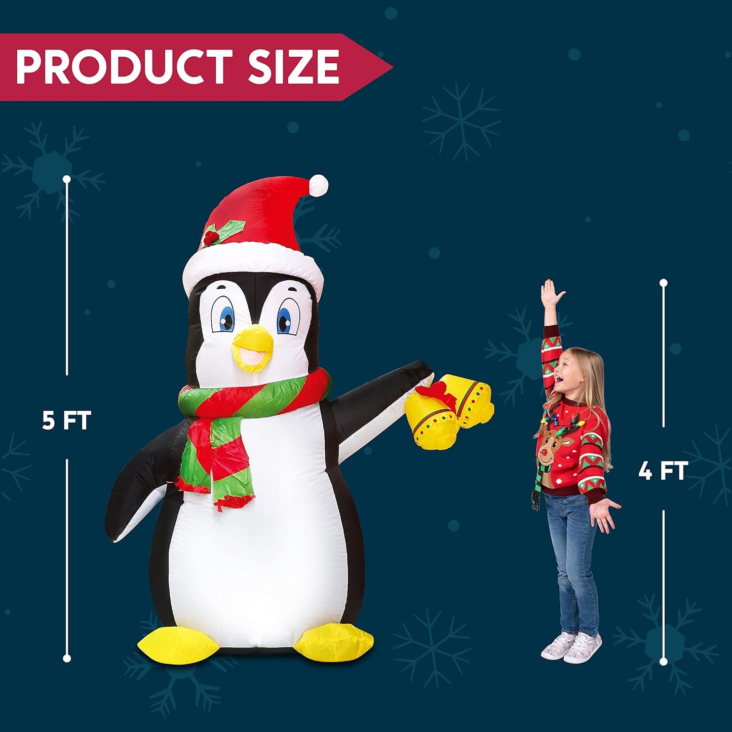 Joyfy 5 FT Christmas Inflatables Penguin Outdoor Decorations,Giant Christmas Blow Ups Yard with Built-in LEDs for Holiday Party Garden Lawn Decor