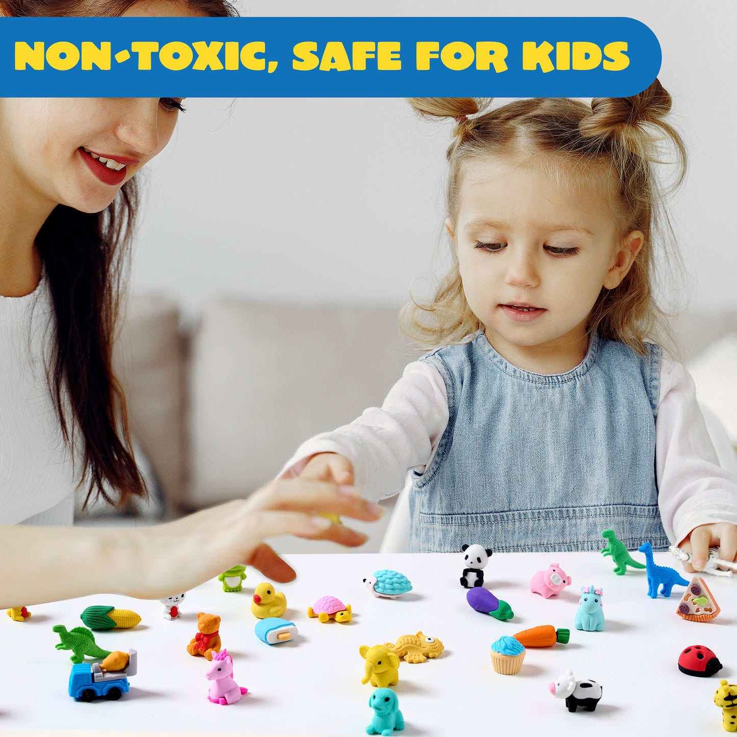 Joyfy 36 Pcs 3D Erasers for Kids, Food & Animals Erasers Bulk, Fun & Cute Mini Erasers for Pencil, Desk Pets, Classroom Prize, Birthday Party Favors, Treasure Box Toys, Gifts for Boys Girls