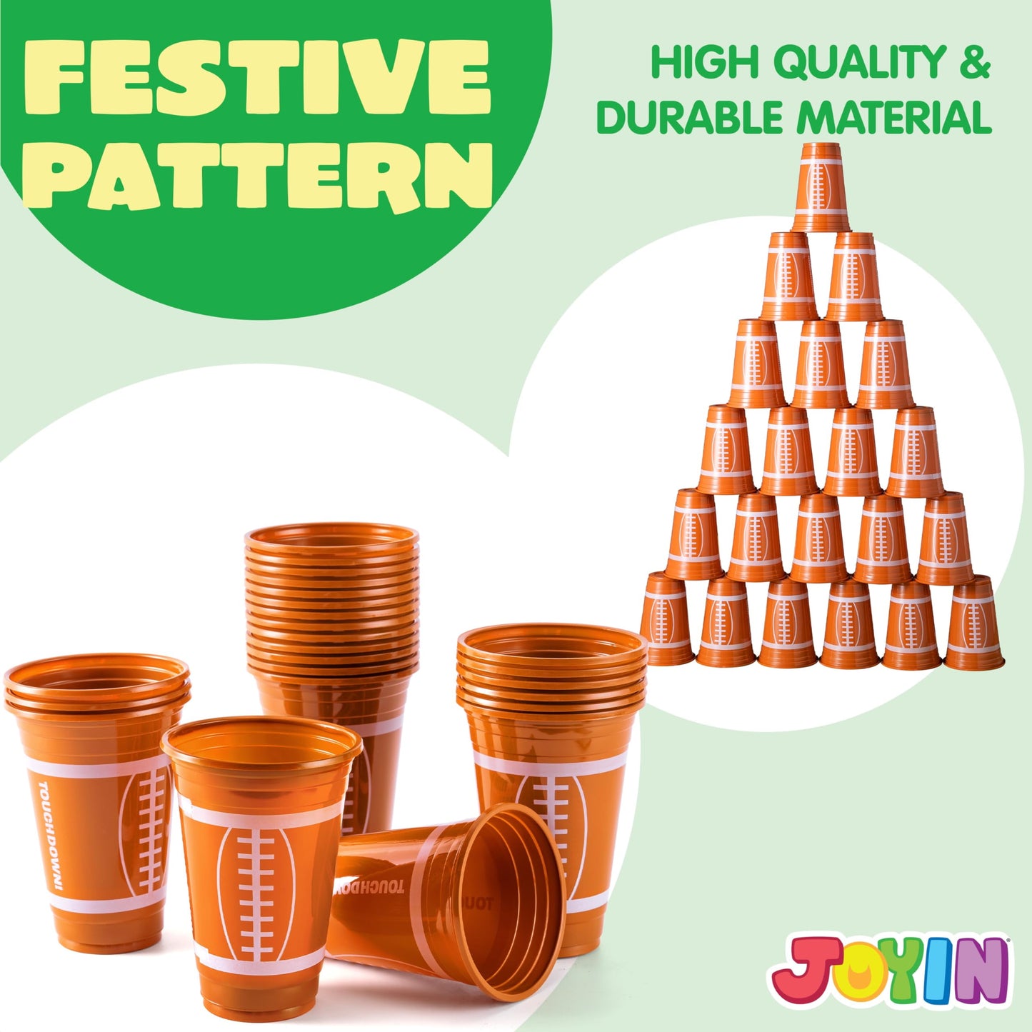 24-Pack Party Cups Bulk, 16 oz Football Disposable Plastic Cups Festive Tableware for Football Themed Party Supplies, Decorations, Party Drink Cups