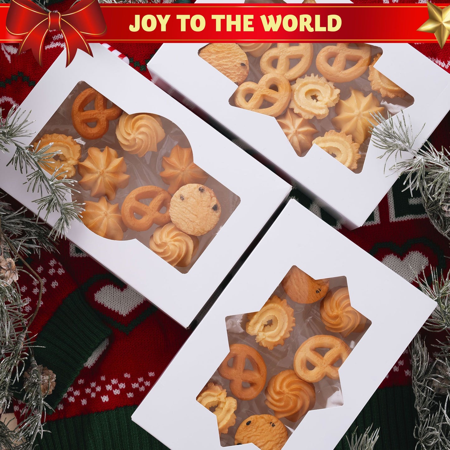 Joyfy 24 Pcs Christmas White Cookie Boxes Bakery Treat Gift Box with Window 8.5" x 5.75" x 2.75" for Pastries, Cupcakes, Cookies, Brownies, Donuts Gift Giving