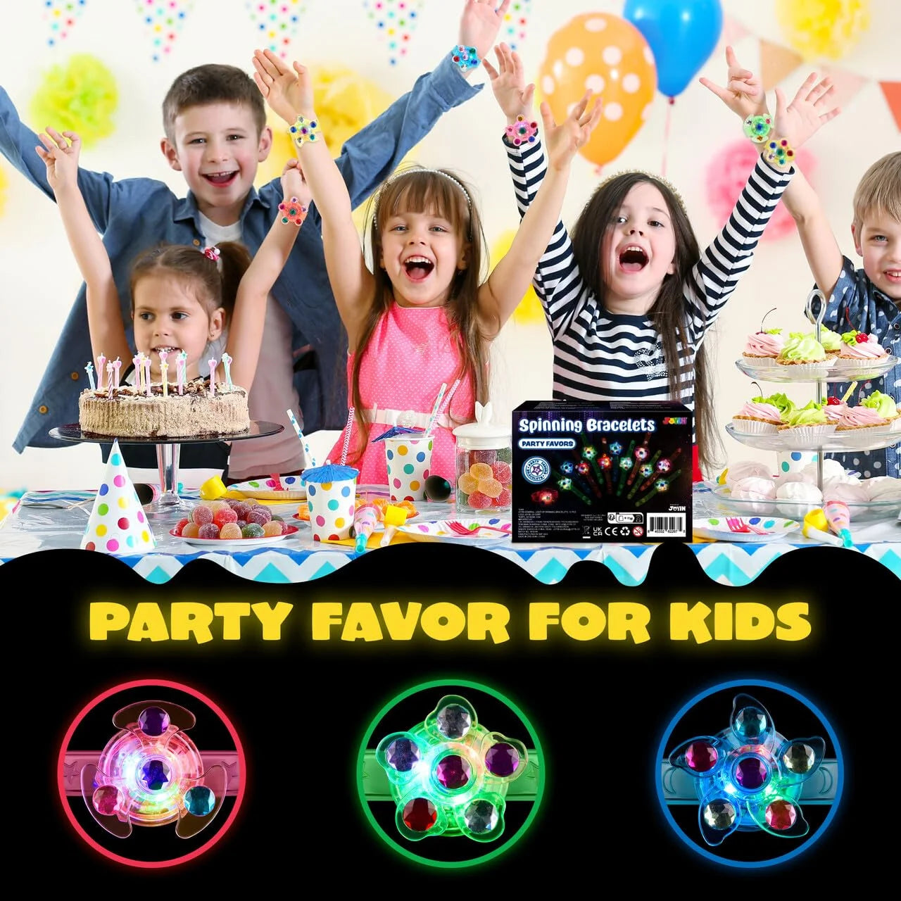 Syncfun 12 Pack LED Light Up Spinning Bracelets Glow Fidget Party Favors for Kids Goodie Bags Stuffers for Birthday