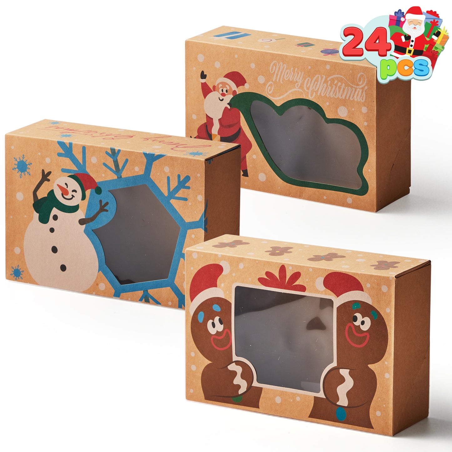 Joyfy 24 Pcs Christmas Cookie Boxes Bakery Treat Gift Box with Window 8.75" x 5.75" x 2.75”for Pastries, Cupcakes, Cookies, Brownies, Donuts Gift Giving