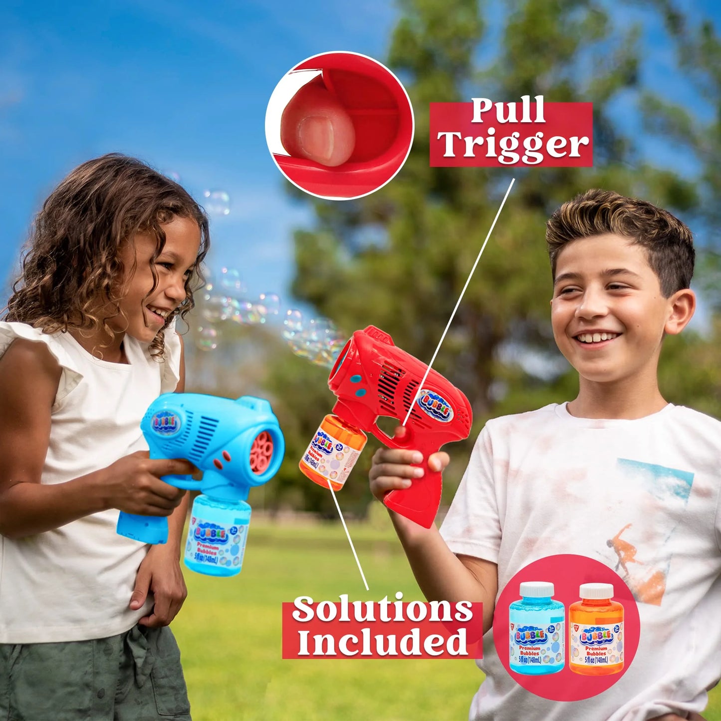 Syncfun 2 Pcs Bubble Gun for Kids,10 oz Bubble Gun with Refill Solution,Automatic Bubble Guns for Kids,Party Favors,Birthday Gift,Easter