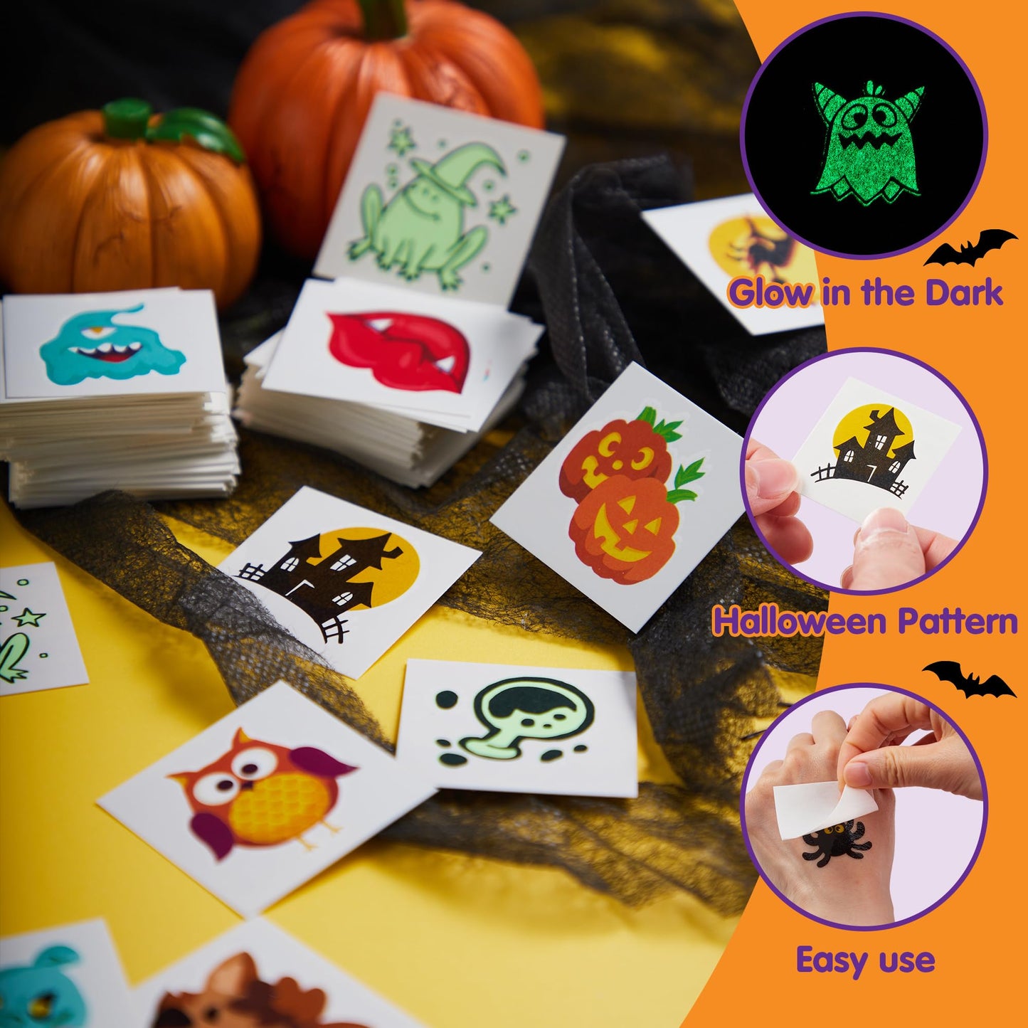 Joyfy 300+ Halloween Temporary Tattoos,Glow in The Dark Tattoos for Kids,Halloween Toys Bulk,Halloween Trick or Treat Toys,Halloween Party Favor