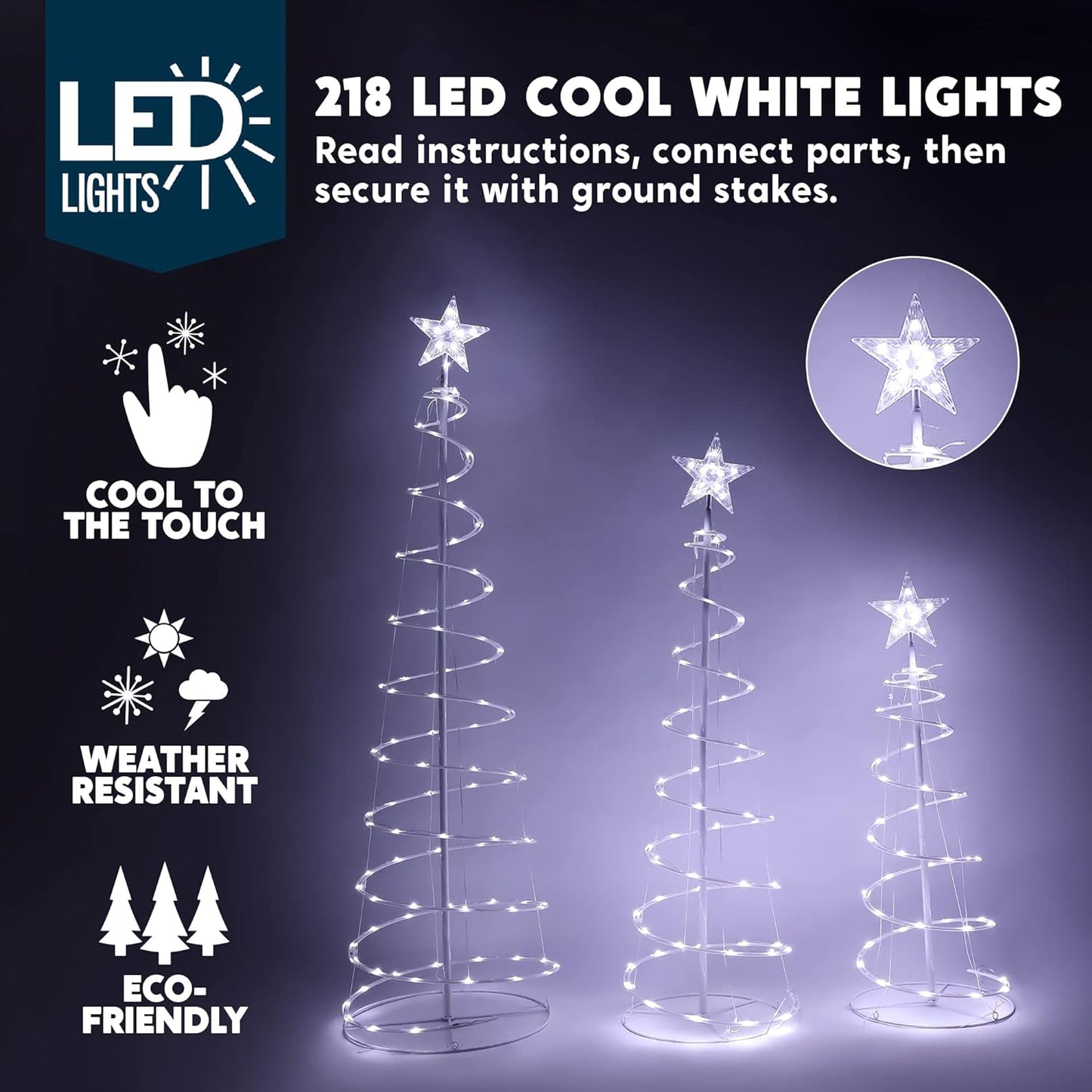 Joyfy 3 Pack Spiral Tree Christmas Decoration Outdoor,218 LED Christmas Tree Light Decorations,Christmas Yard Light with Stakes Decorations Outdoor Holiday Decor