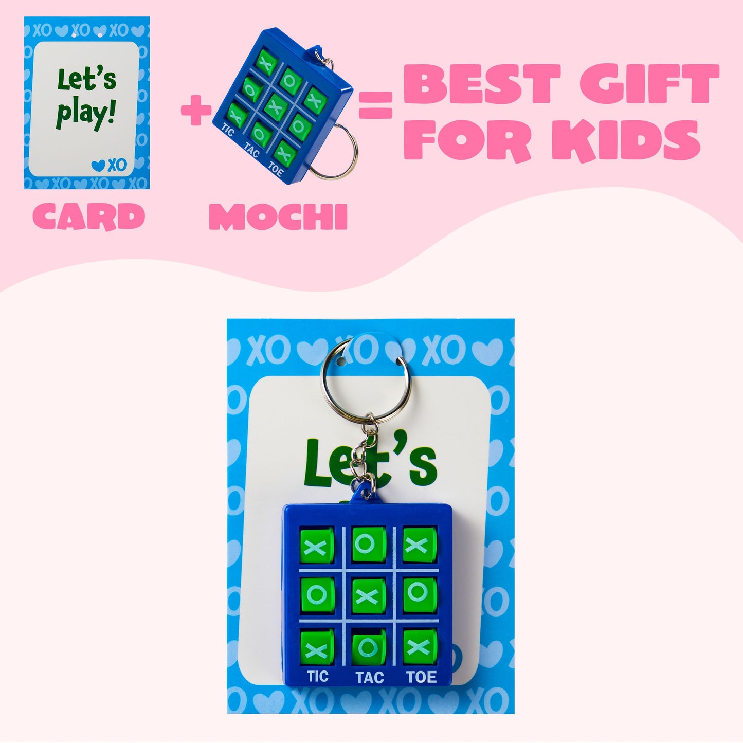 28 Packs Valentine's Day Cards with Tic-Tac-Toe Keychain, Valentines Days Keychain Set for Kids Party Favor, Classroom Exchange Prizes, Valentine’s Greeting Cards