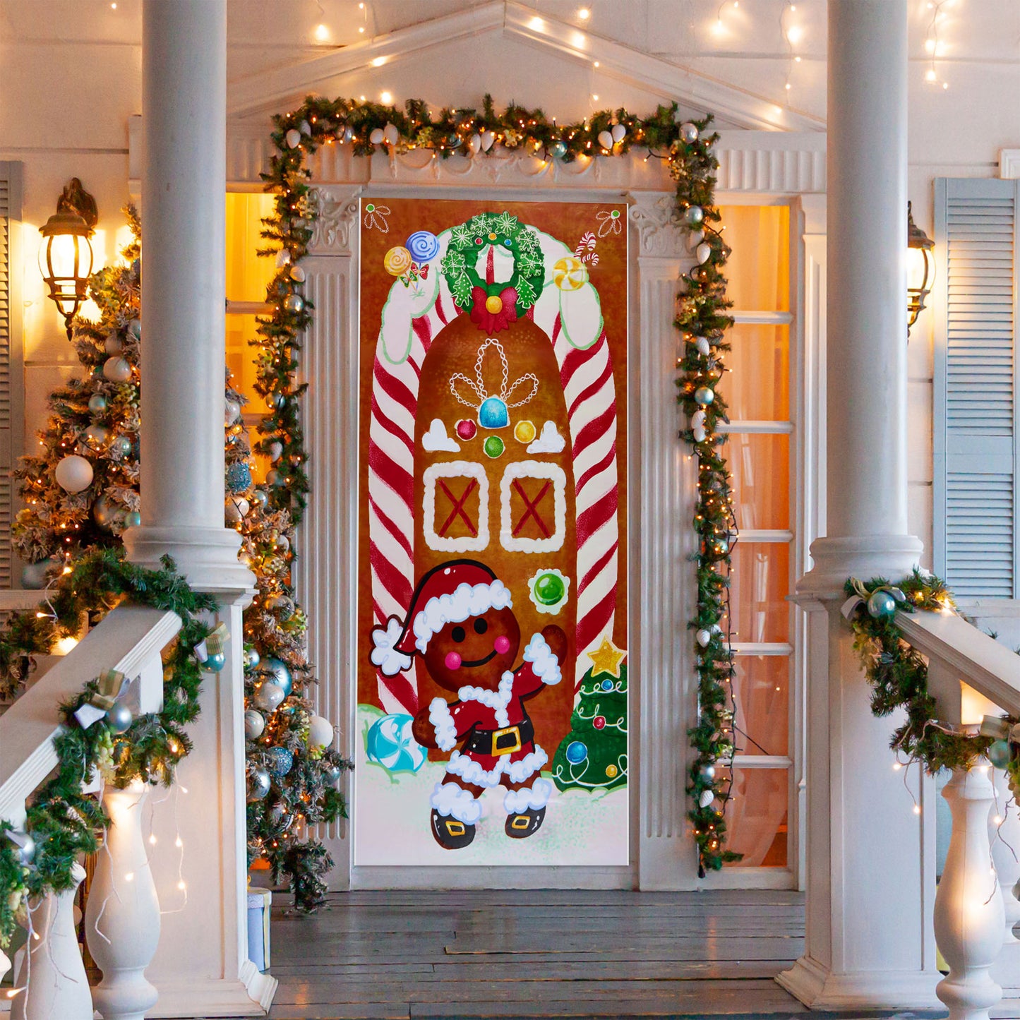 SYNCFUN Christmas Ginger Bread House Window Door Cover Winter Holiday Party Decoration 72X30 Inches