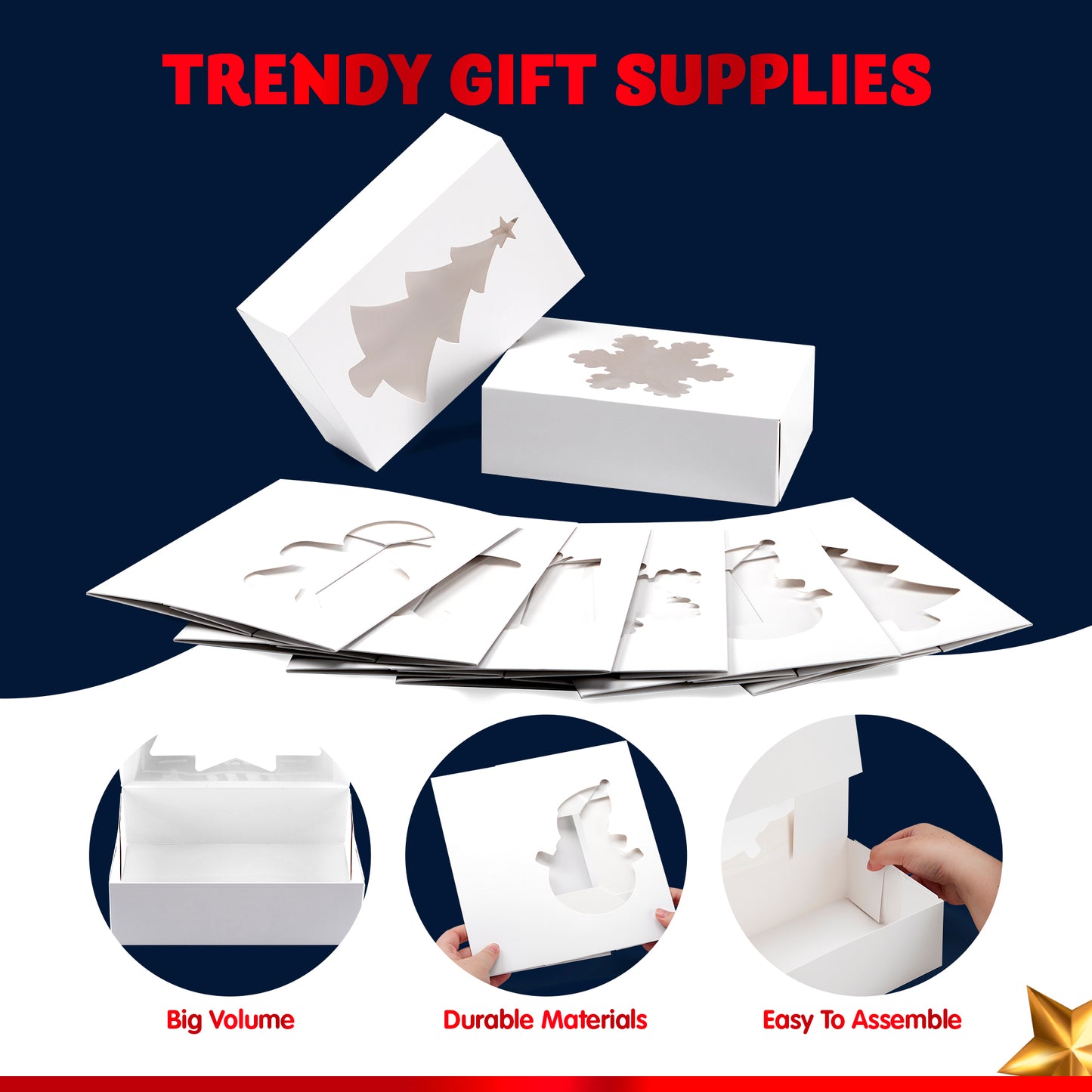 Joyfy 24 Pcs Christmas Cookie Boxes, Plain White Treat Boxes with Window 9’’x 6’’x 3’’ Bakery Gift Warpping Box for Xmas Holiday Party Favor Pastries, Cupcakes, Cookies, Donuts Gift-Giving