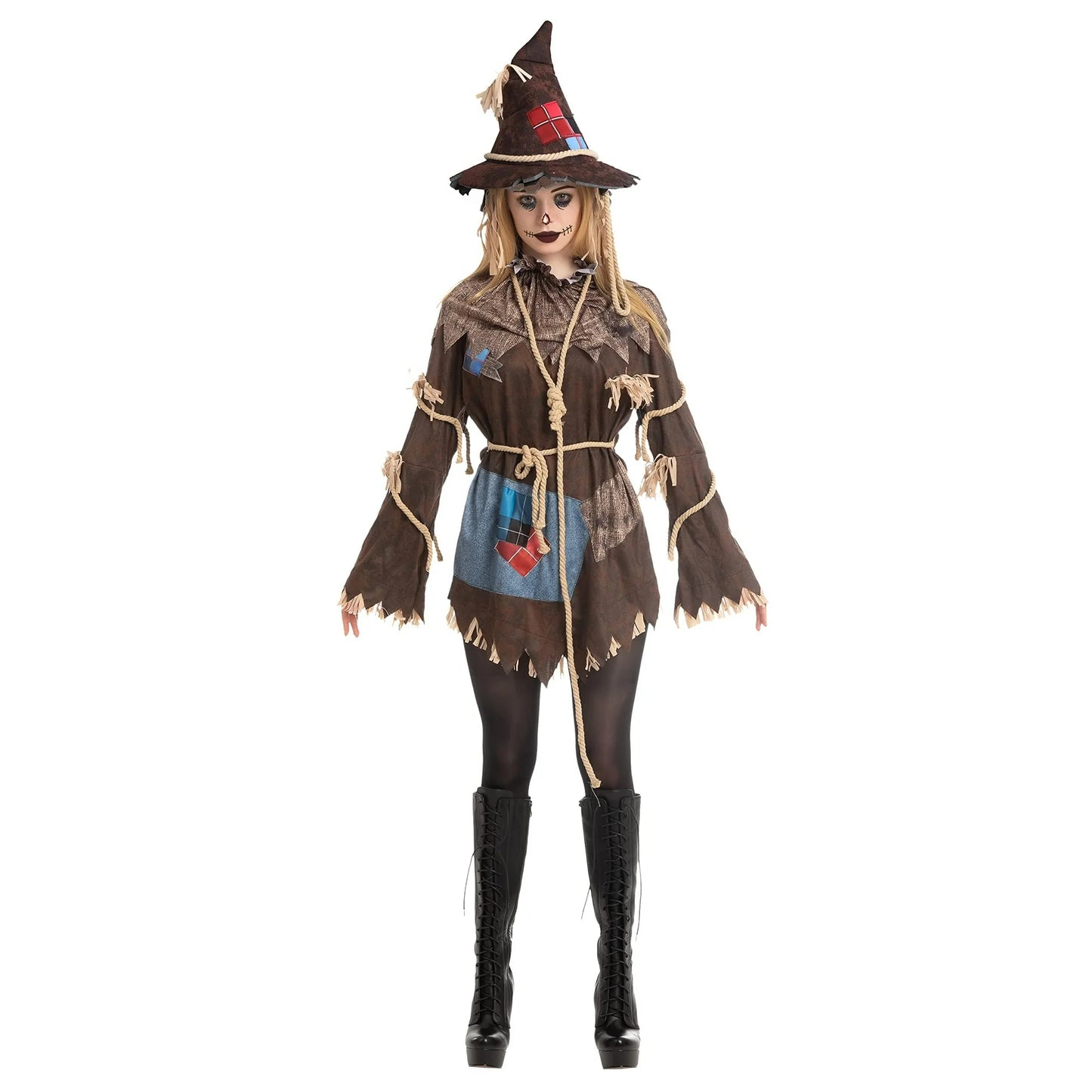 Joyfy Scary Scarecrow Costume for Adult Women Halloween Dress-Up Party Cosplay