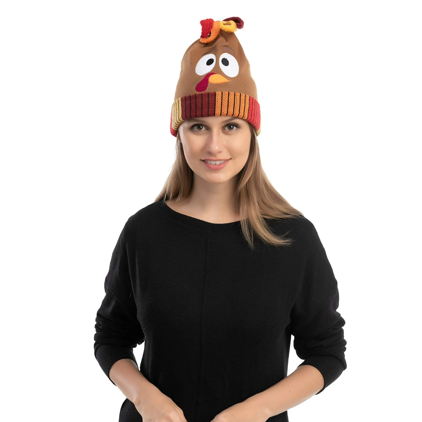Joyfy 2Pcs Thanksgiving Pom Pom Beanie for Adults Kids,Turkey Hats Thanksgiving Costume Accessory