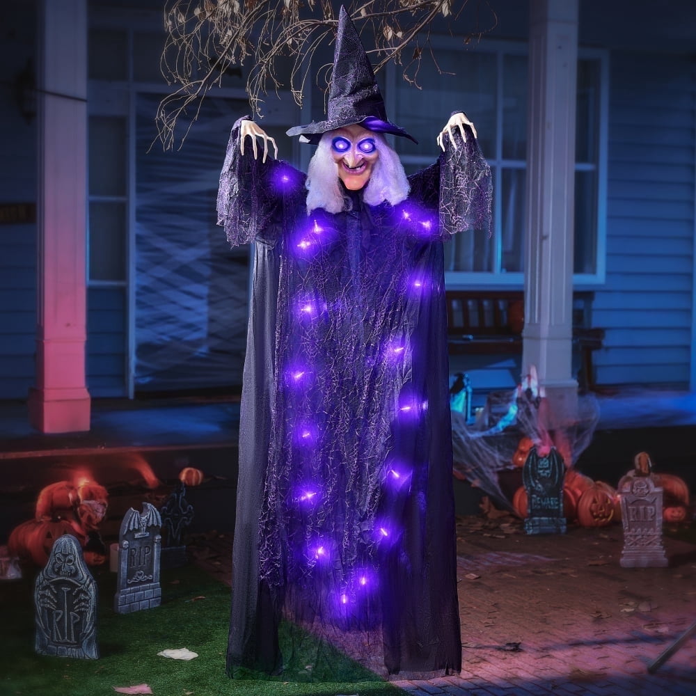 Joyfy 6ft Halloween Witch Decoration,Outdoor Scary Halloween Animatronic Hanging Witch with Light Up Eyes and Sound Decoration for Halloween Outdoor