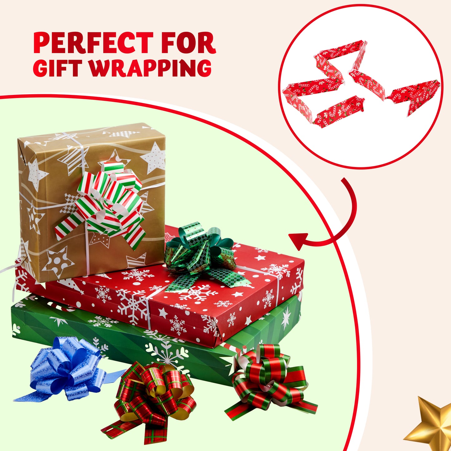 Joyfy 24 Pcs Christmas Pull Bows Present Wrap Ribbon(4.7" Wide), Easy and Fast Gift Wrapping Accessory for presents, Bows, Baskets, Wine Bottles Decoration, Gift Wrapping and Decoration Present
