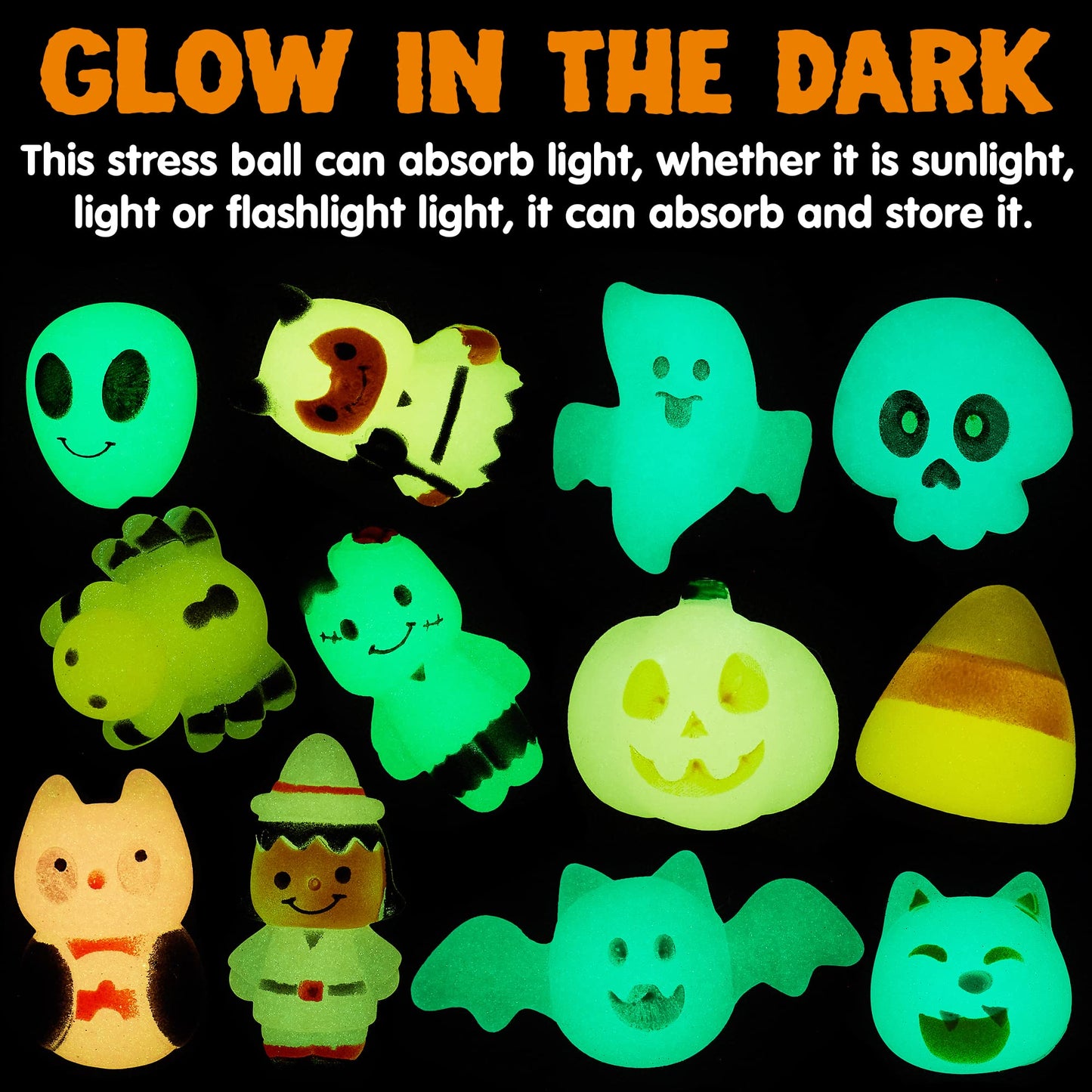 Joyfy 24 Pcs Halloween Mochi Squishy Toys,Glow in The Dark Squishy Toys for Kids,Halloween Classroom Favors Prizes Party Favors,Claw Machine Filler for Kids,Stress Relief Toys